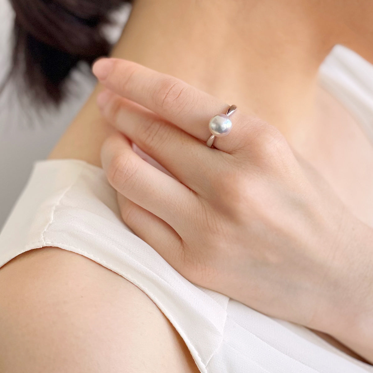 Aurora HANADAMA Akoya Pearl Ring 9.0–9.5 mm PT900 -Premium-
