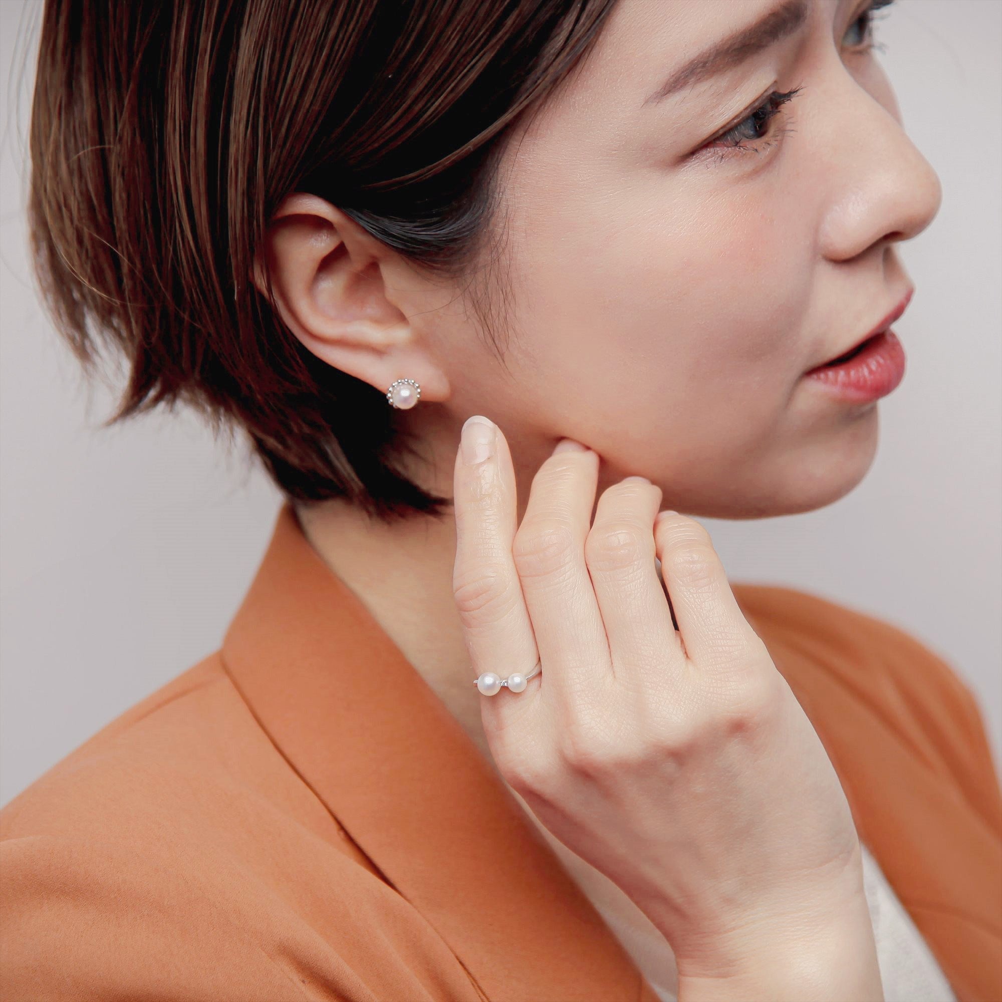 Carina 阿古屋珍珠曲線戒指 4.5–6.0 mm K18WG