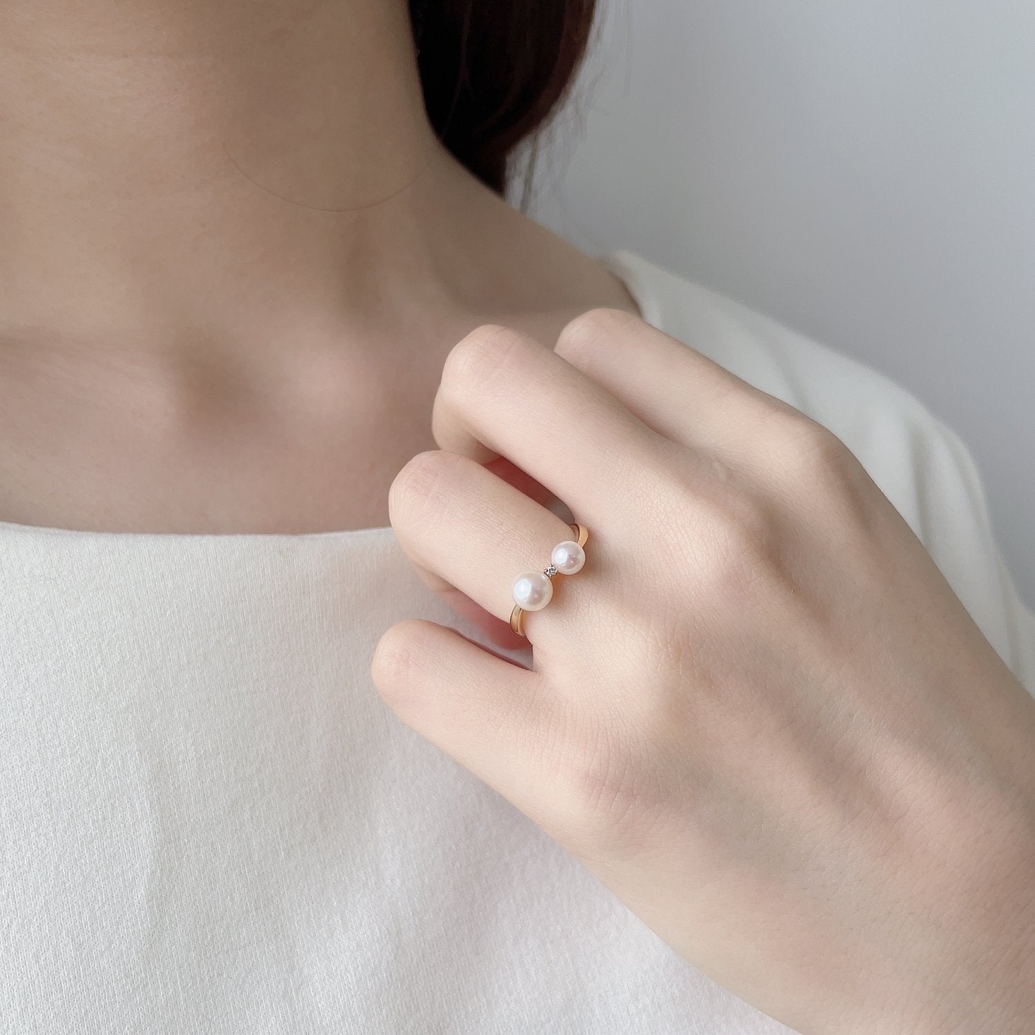 Carina Akoya Pearl Curve Ring 4.5–6.0 mm K18YG
