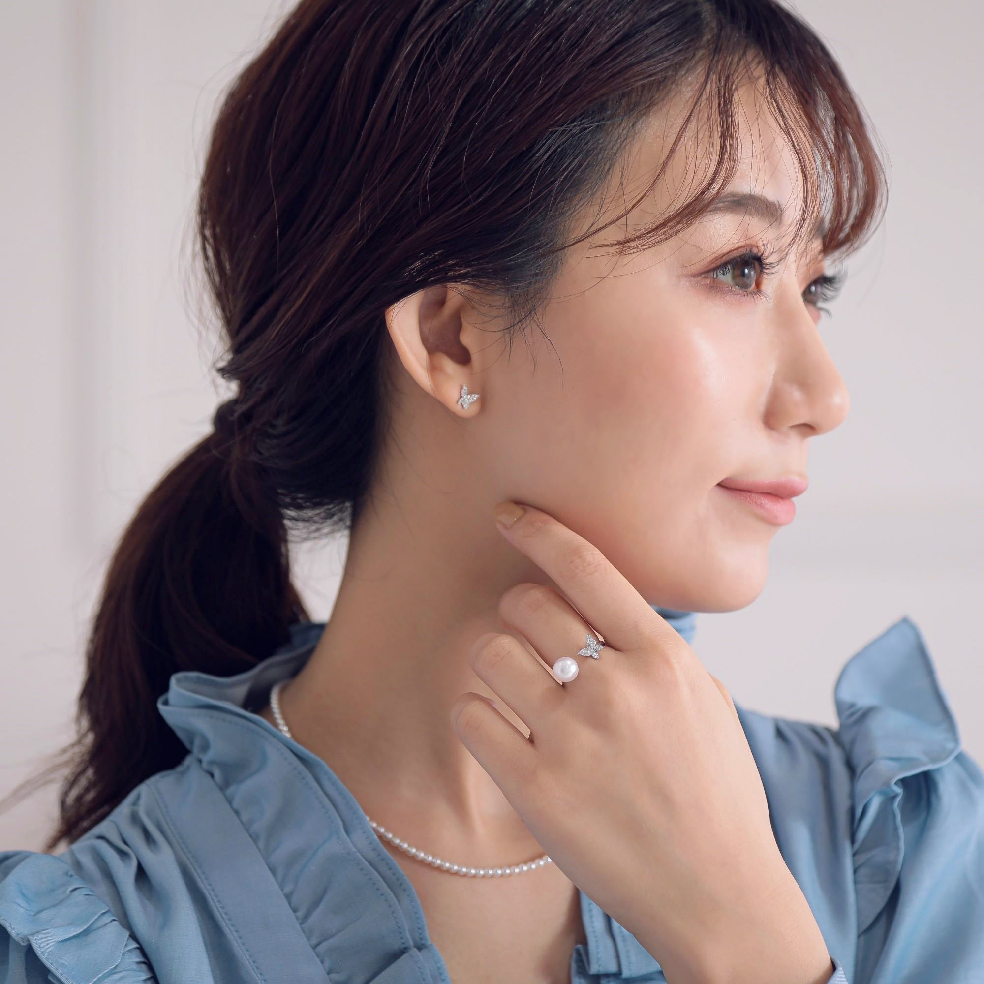 petit amie 阿古屋珍珠蝴蝶戒指 7.5–8.0 mm K18WG