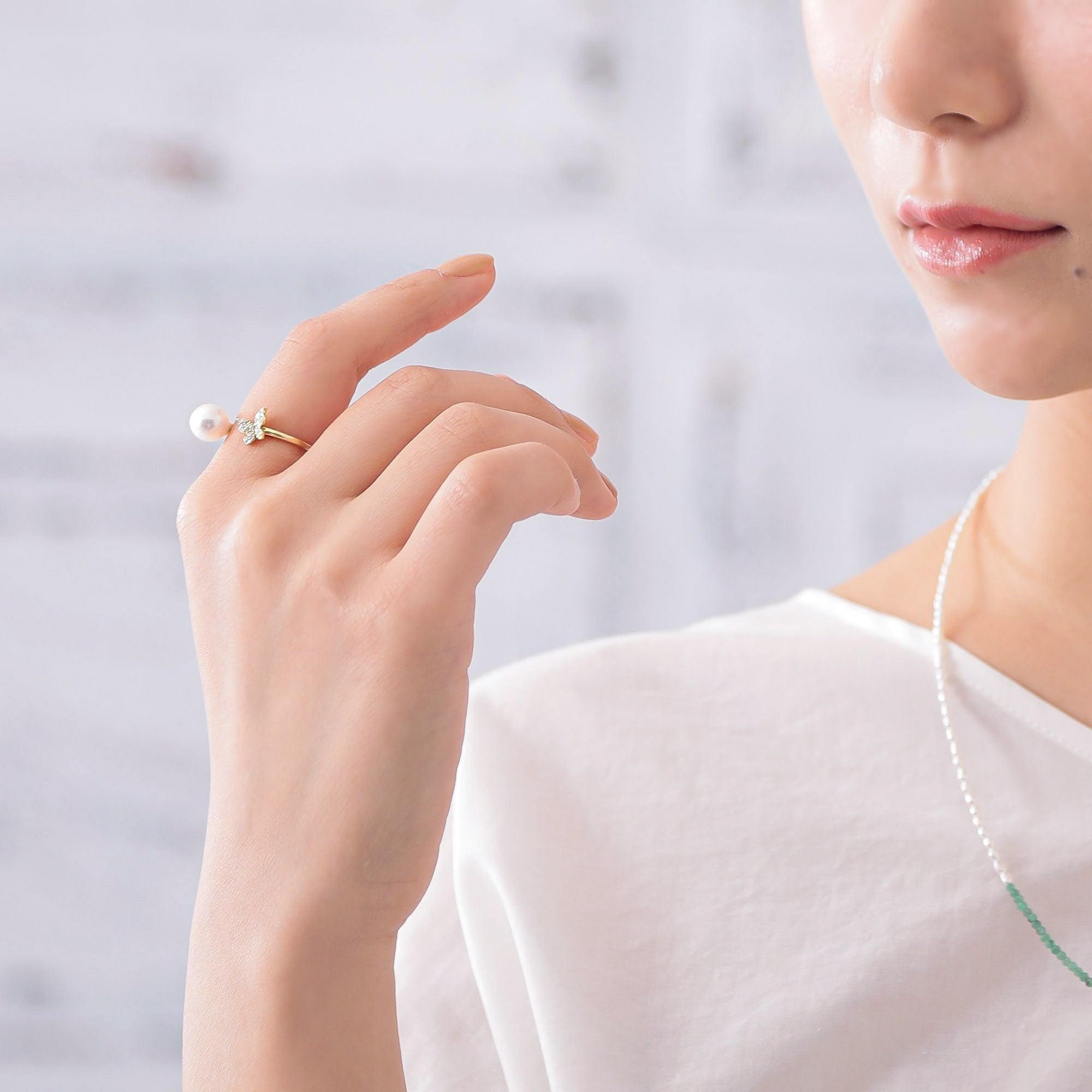 petit amie 阿古屋珍珠蝴蝶戒指 7.5–8.0 mm K18YG