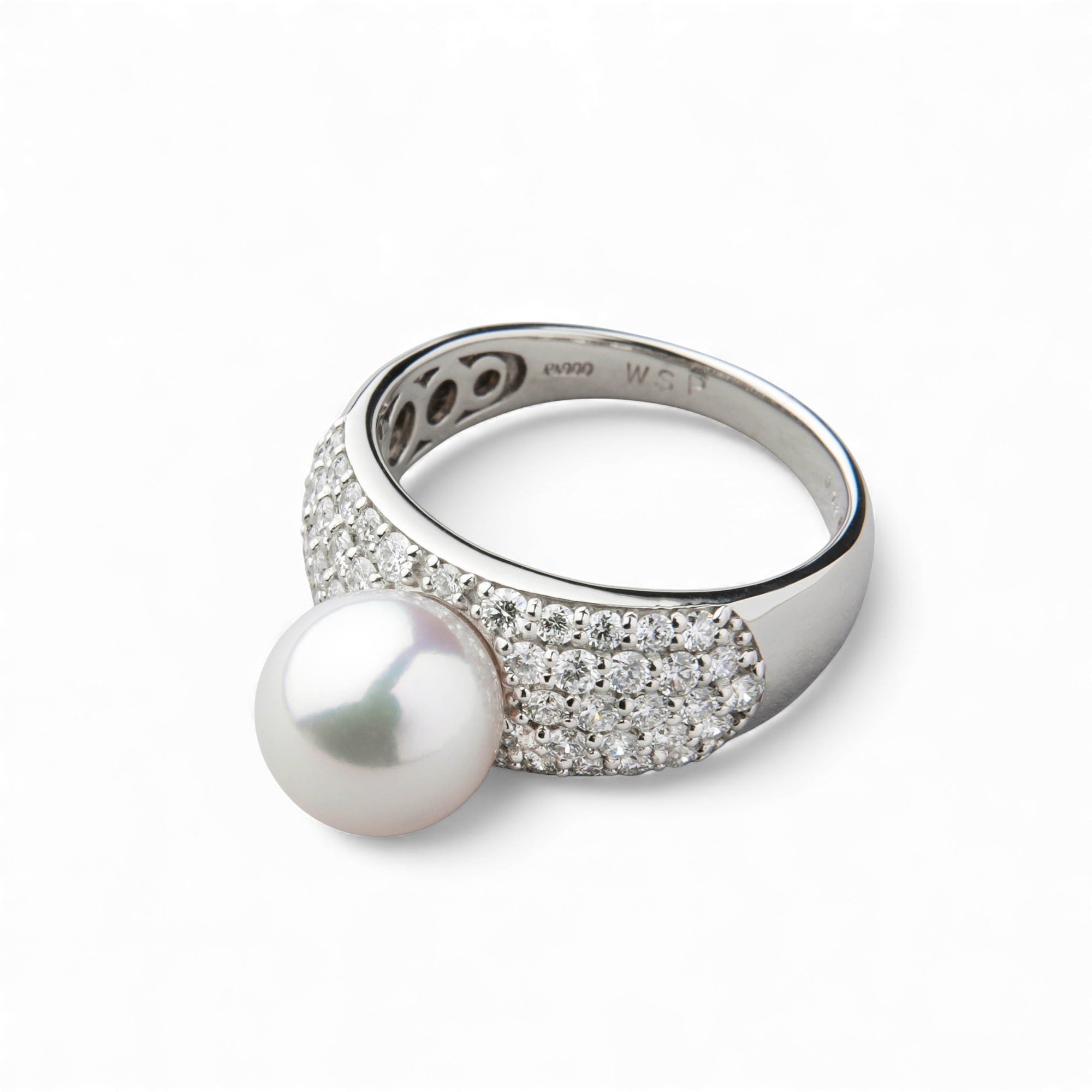 极光花玉珍珠钻石密镶戒指 8.5–9.0mm PT900 -顶级品质-