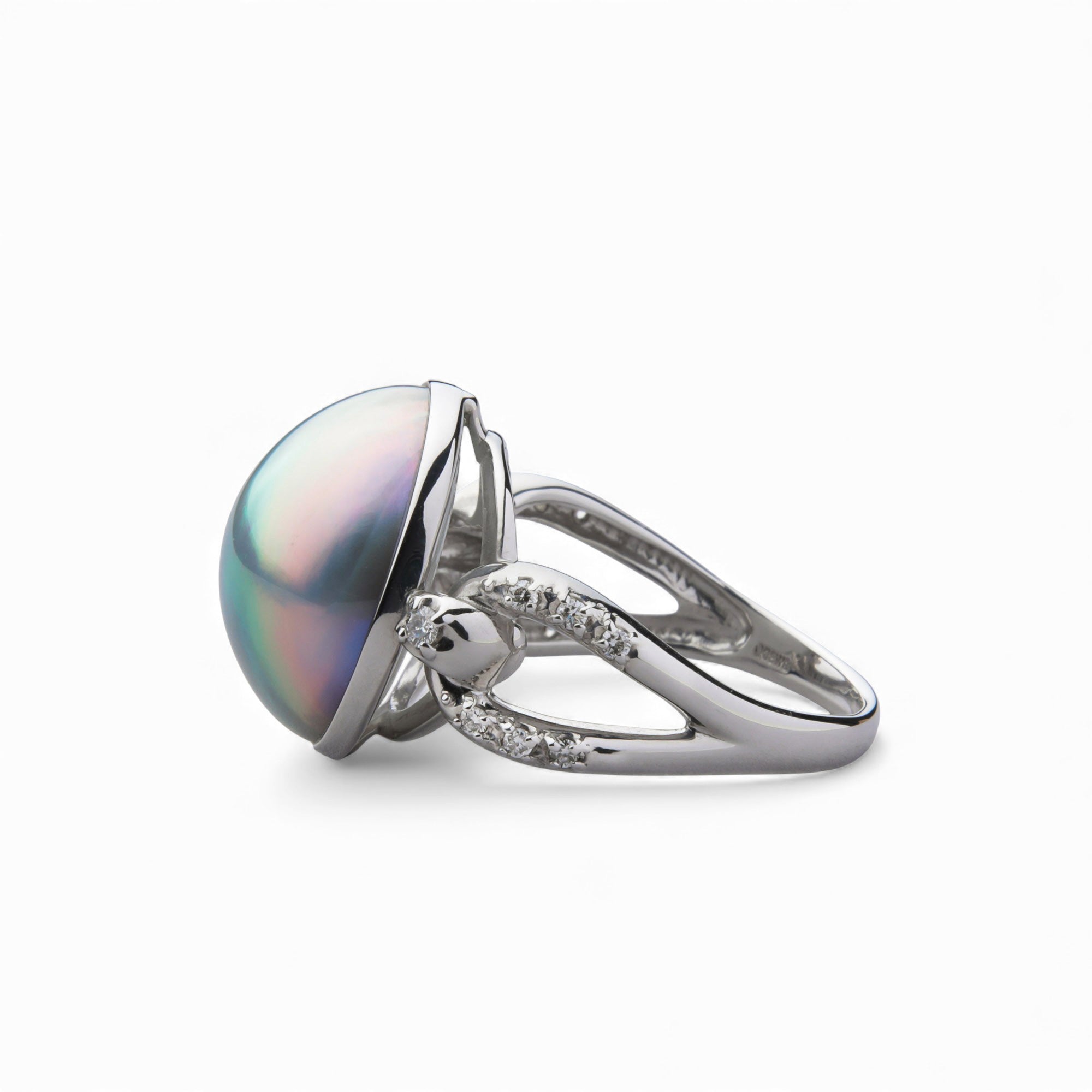 Mabe 珍珠戒指 14mmUP K18WG 極光紫