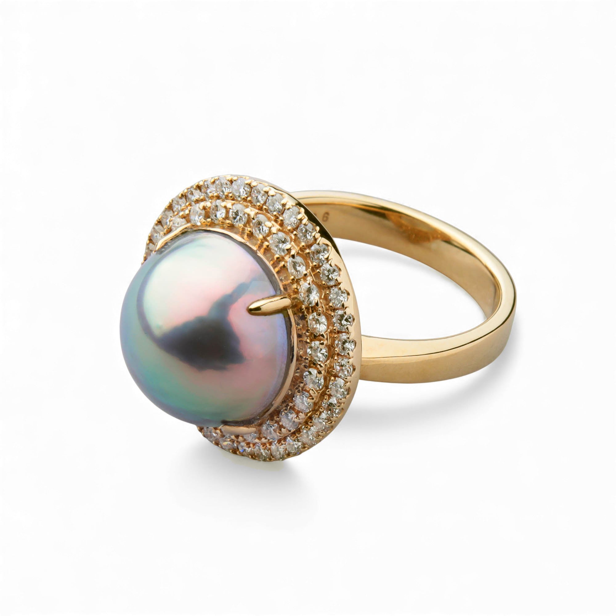 Mabe 珍珠戒指 12mmUP K18YG 極光綠