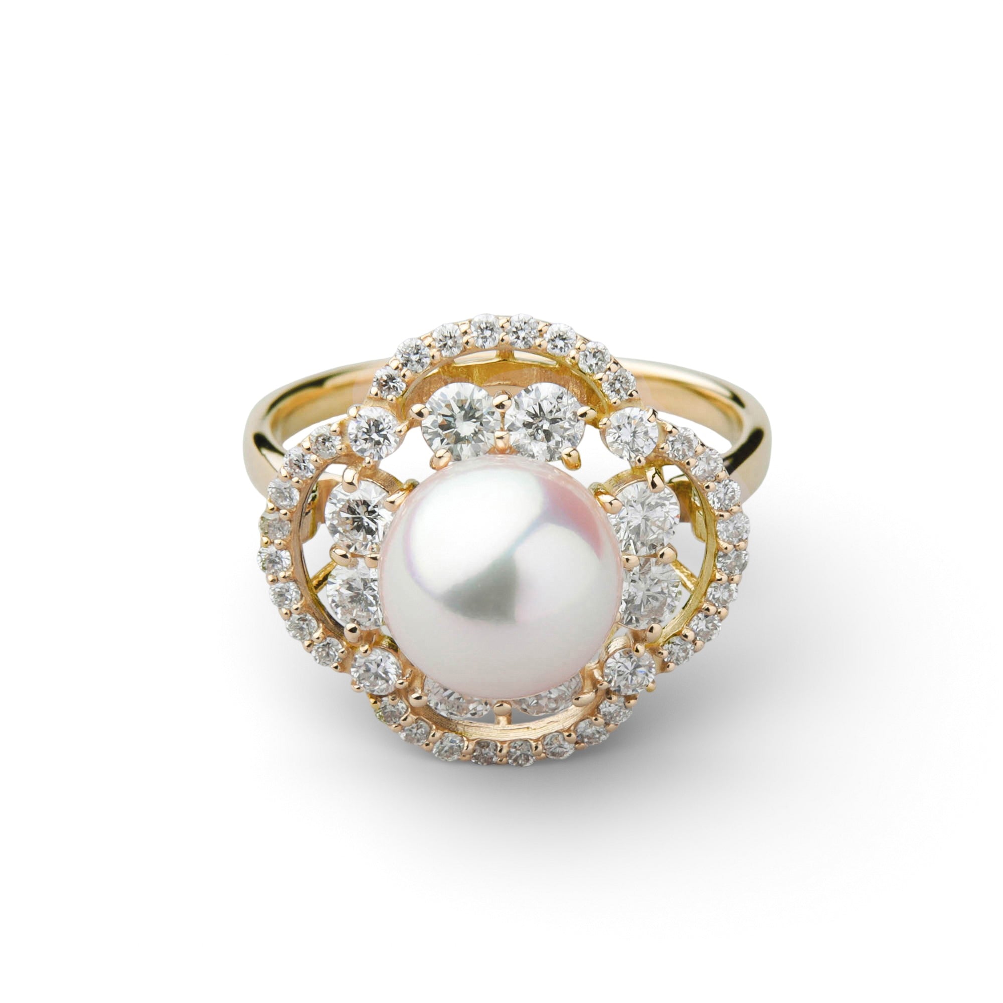 Aurora HANADAMA Akoya珍珠鑽石戒指 8.0–8.5mm K18YG -頂級品質-