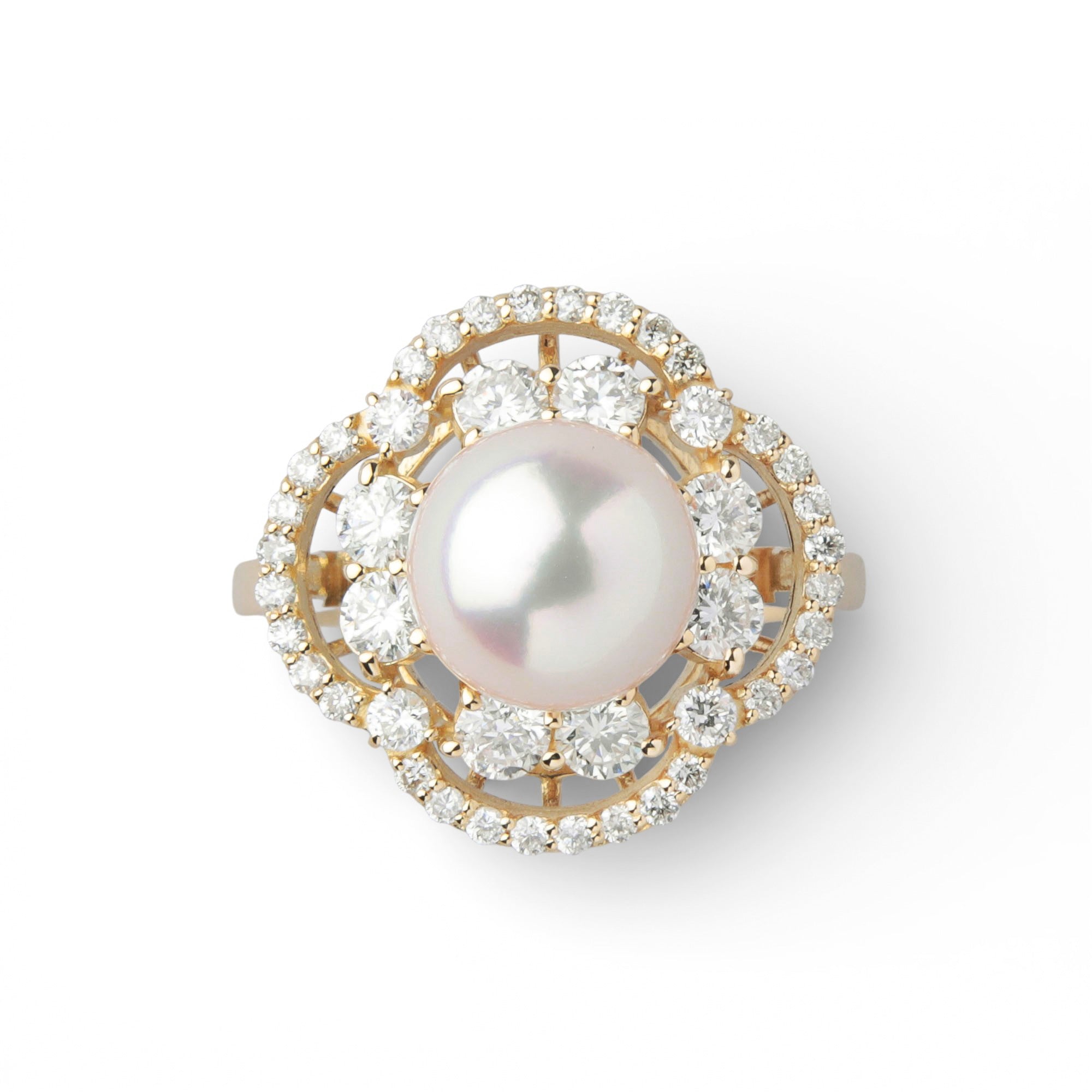 Aurora HANADAMA Akoya珍珠鑽石戒指 8.0–8.5mm K18YG -頂級品質-