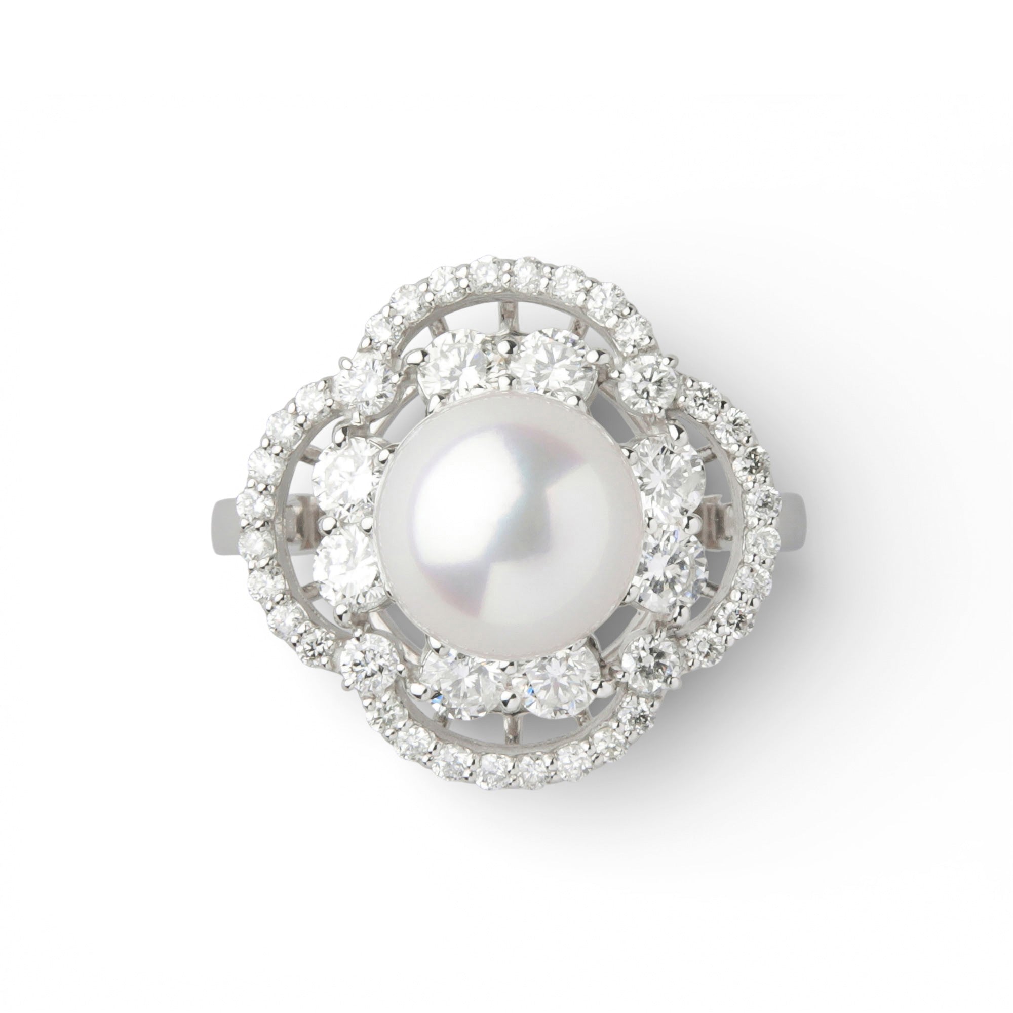 Aurora HANADAMA Akoya珍珠鑽石戒指 8.0–8.5mm PT900 -頂級品質-