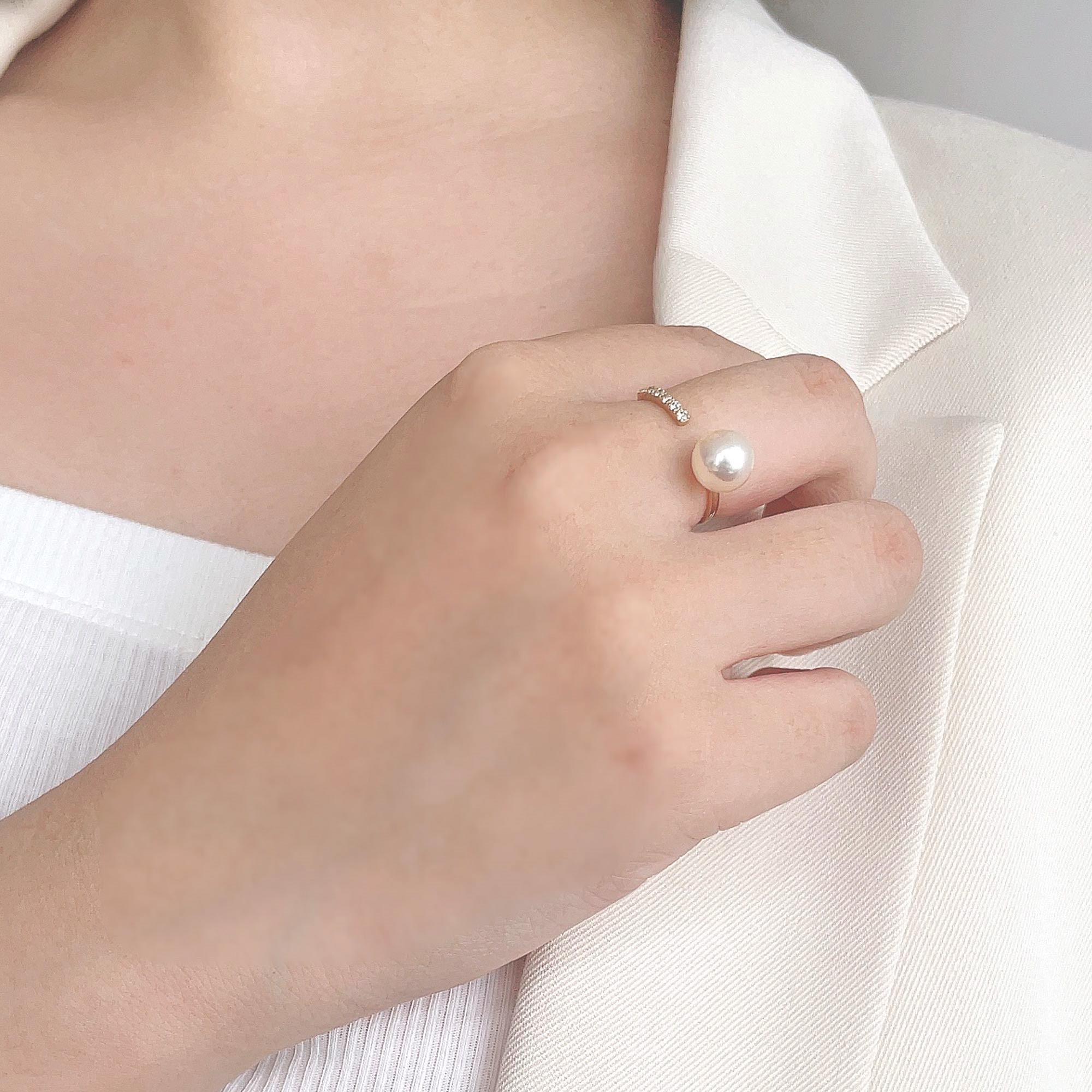 Akoya Pearl Fork Ring 7.5-8.0mm PT900/K18YG