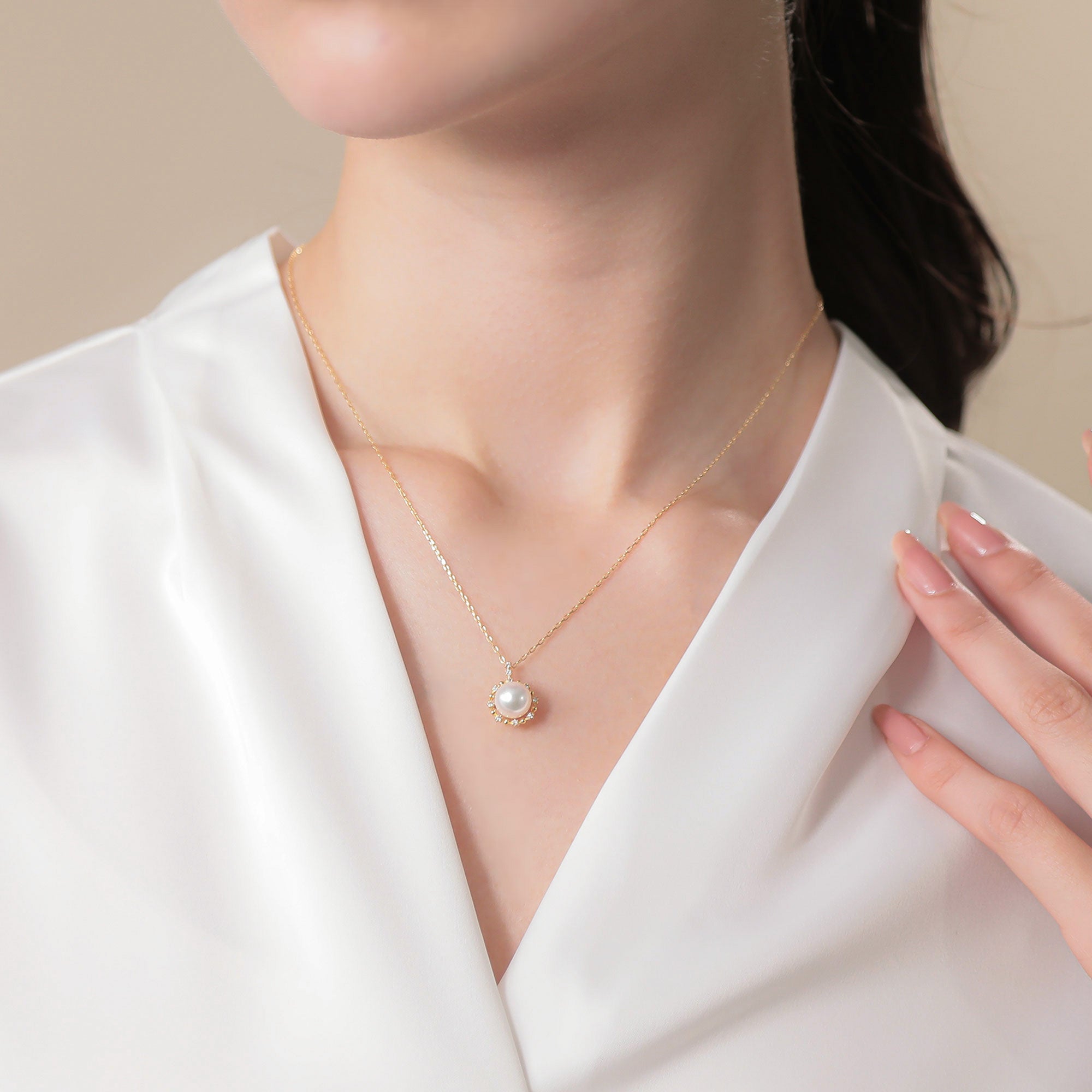 HANADAMA Akoya Pearl Pendant Top 7.5-8.0mm K18YG Halo Setting -Premium-