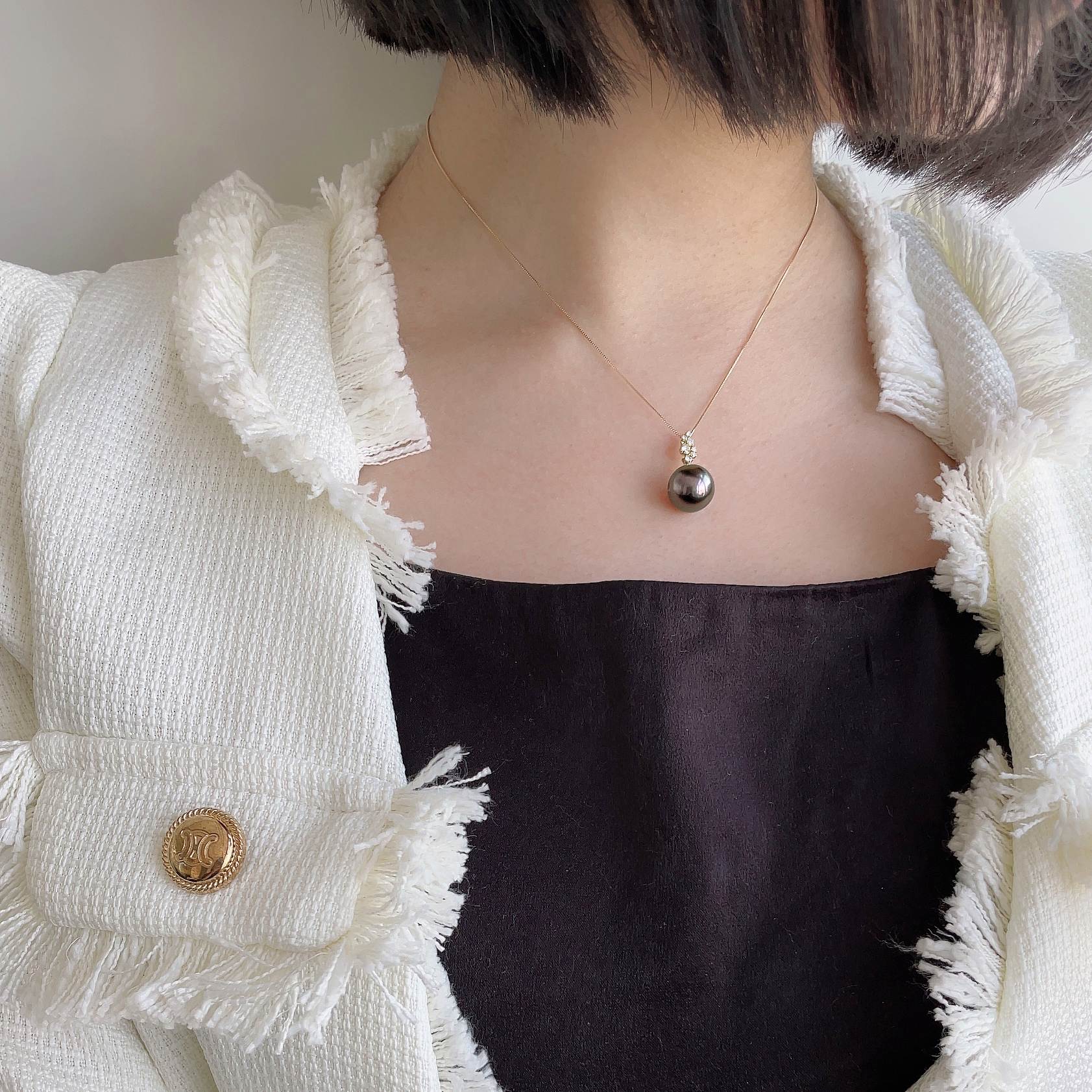 大溪地+大溪地黑珍珠吊坠顶部 11 毫米向上 K18YG