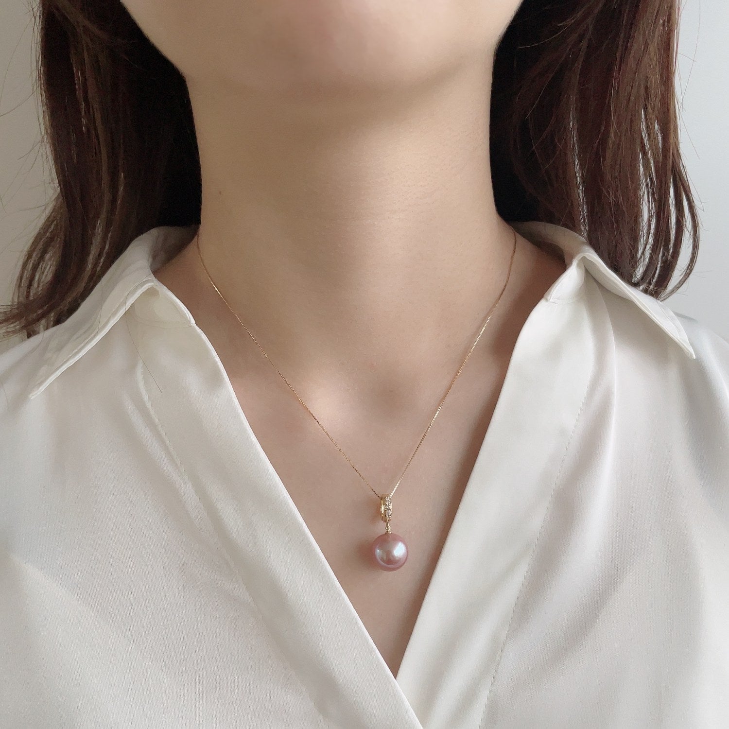 Mauvette Freshwater Pearl Clicker/Pendant Top 12mmUP K18YG