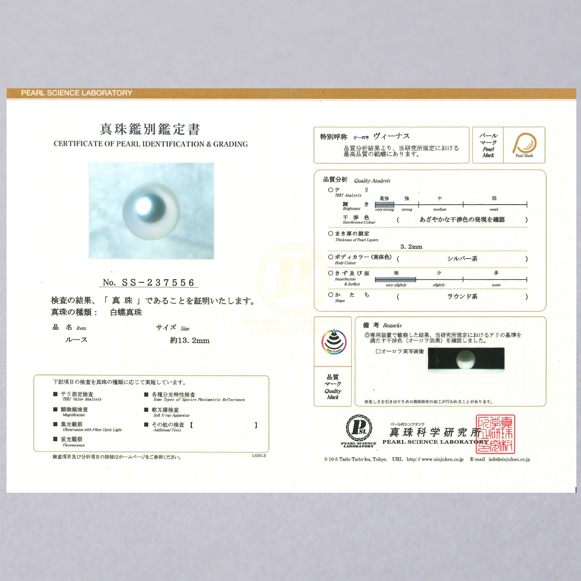 南海白珍珠与钻石吊坠 13.2 毫米 PT900/850 – Aurora Venus –