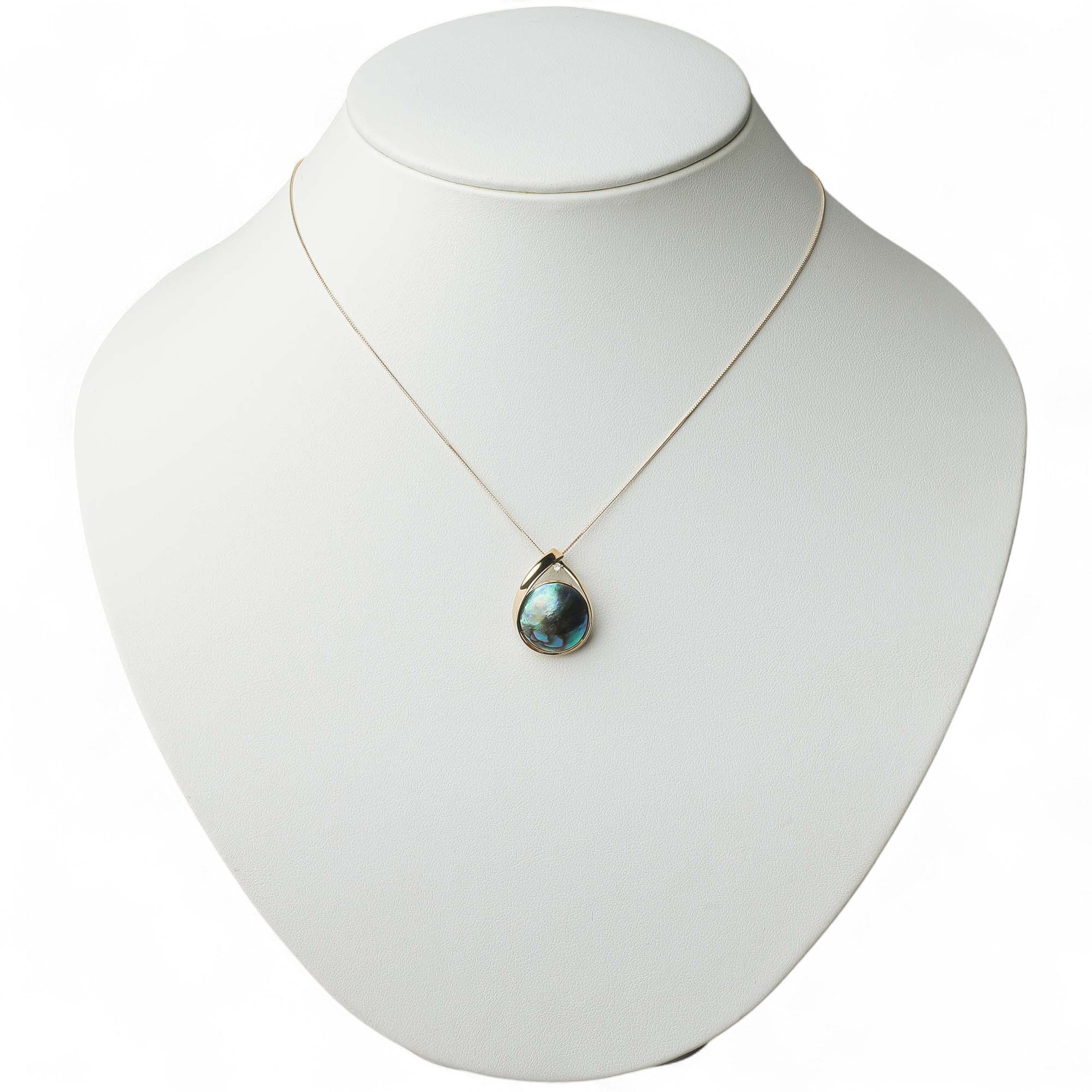 Abalone Pearl Pendant Top 14mmUP K18YG Ribbon Design