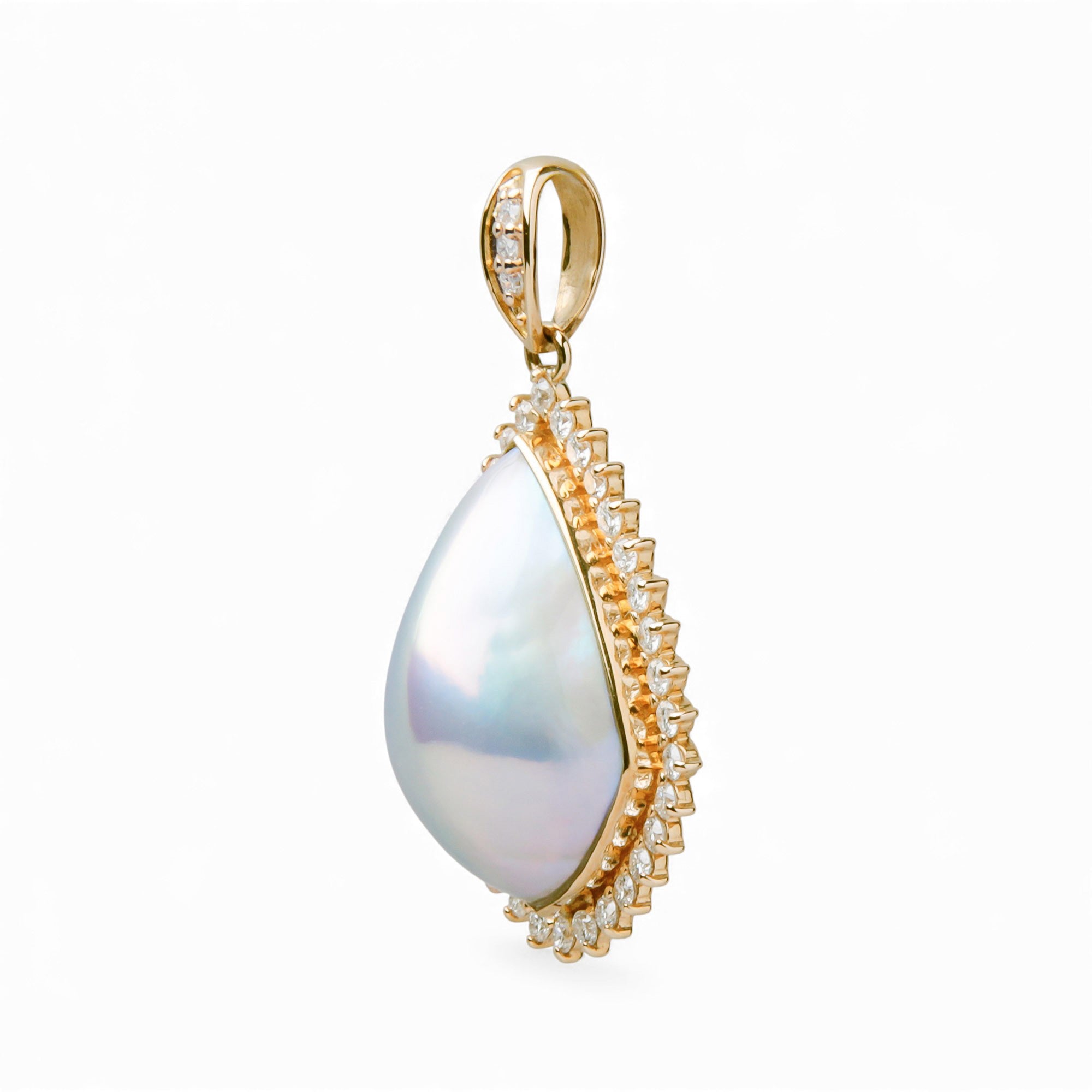 Mabe 珍珠鑽石吊墜,頂部 12mm+ K18YG Kaku-Tsuyu 極光藍