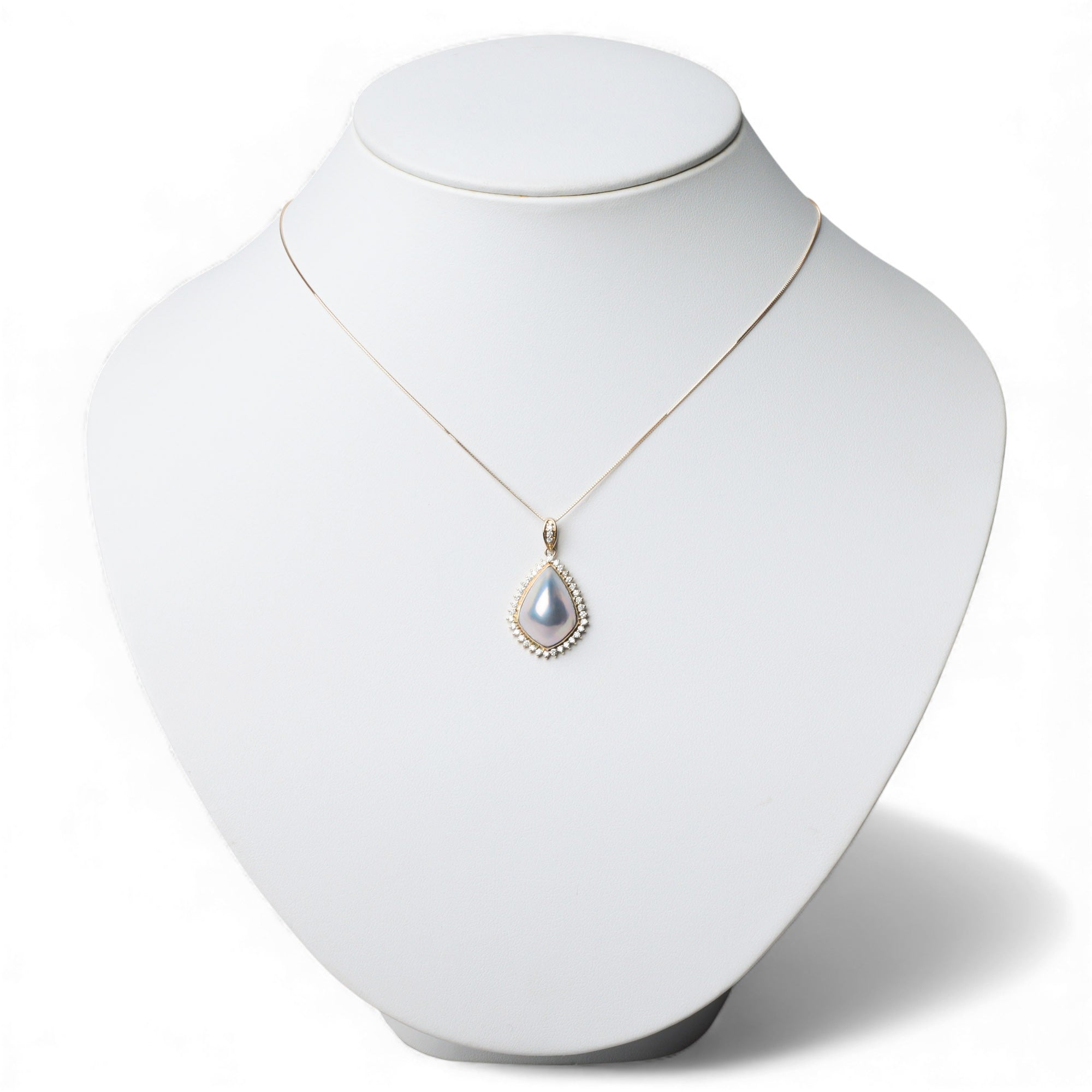 Mabe 珍珠鑽石吊墜,頂部 12mm+ K18YG Kaku-Tsuyu 極光藍