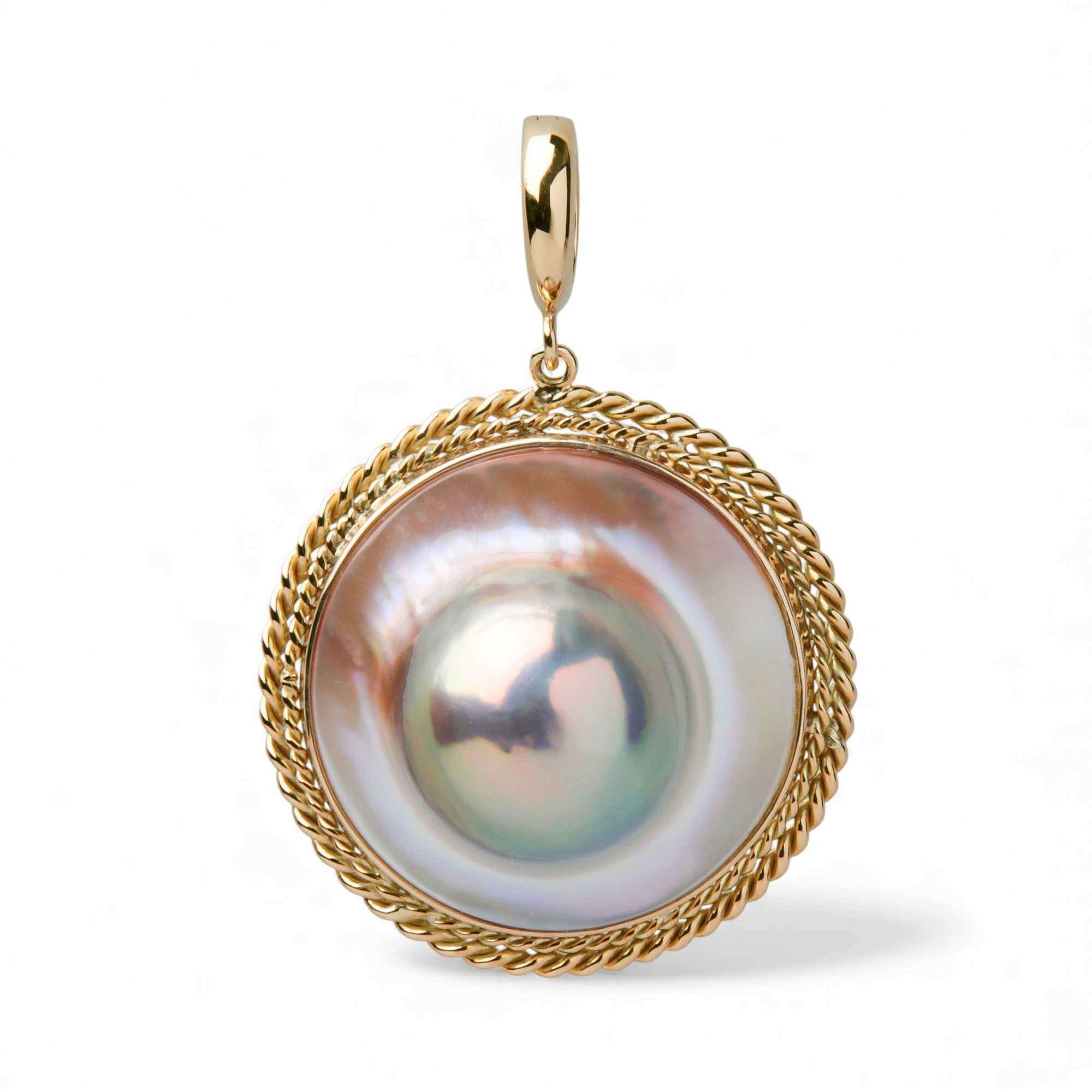 馬貝珍珠(附珍珠層貝殼)按扣/吊墜頂 22mm+ K18YG