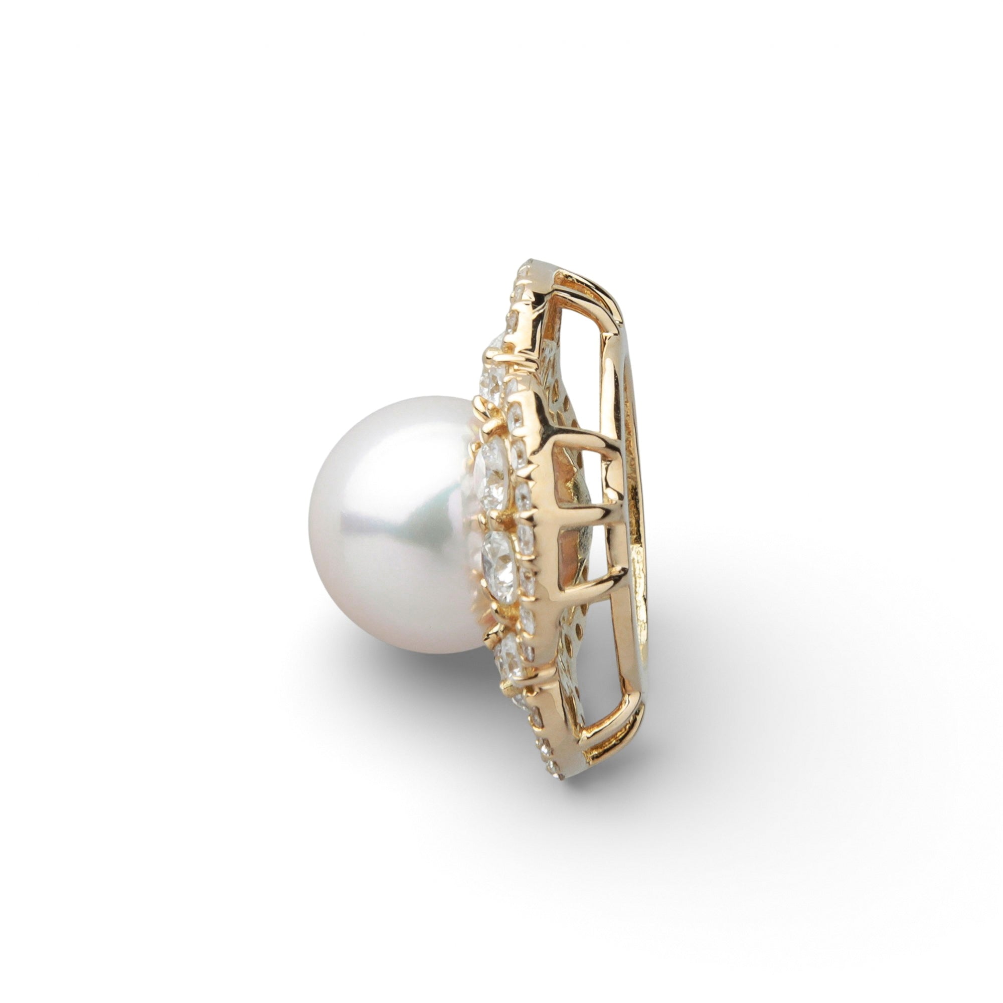 Aurora HANADAMA Akoya珍珠钻石吊坠,顶部8.0–8.5毫米,K18YG镀金 -顶级品质-