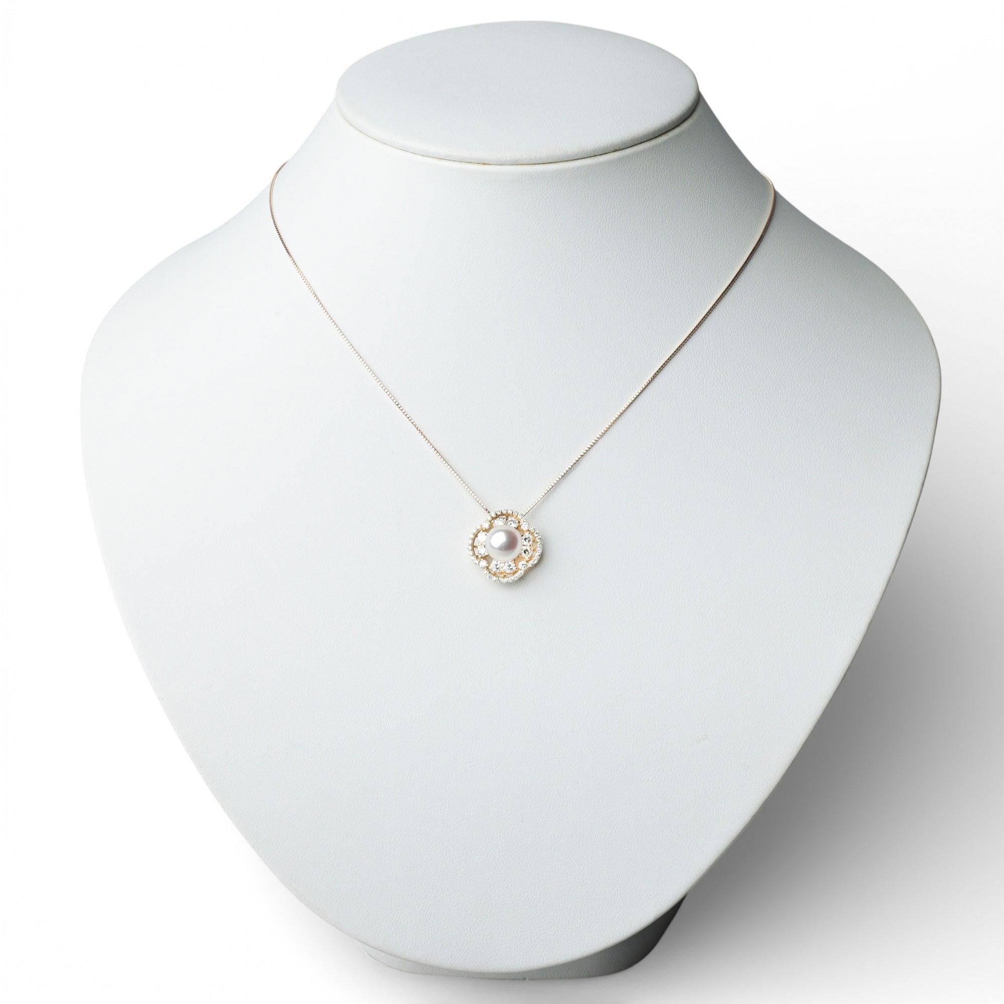 Aurora HANADAMA Akoya珍珠钻石吊坠,顶部8.0–8.5毫米,K18YG镀金 -顶级品质-