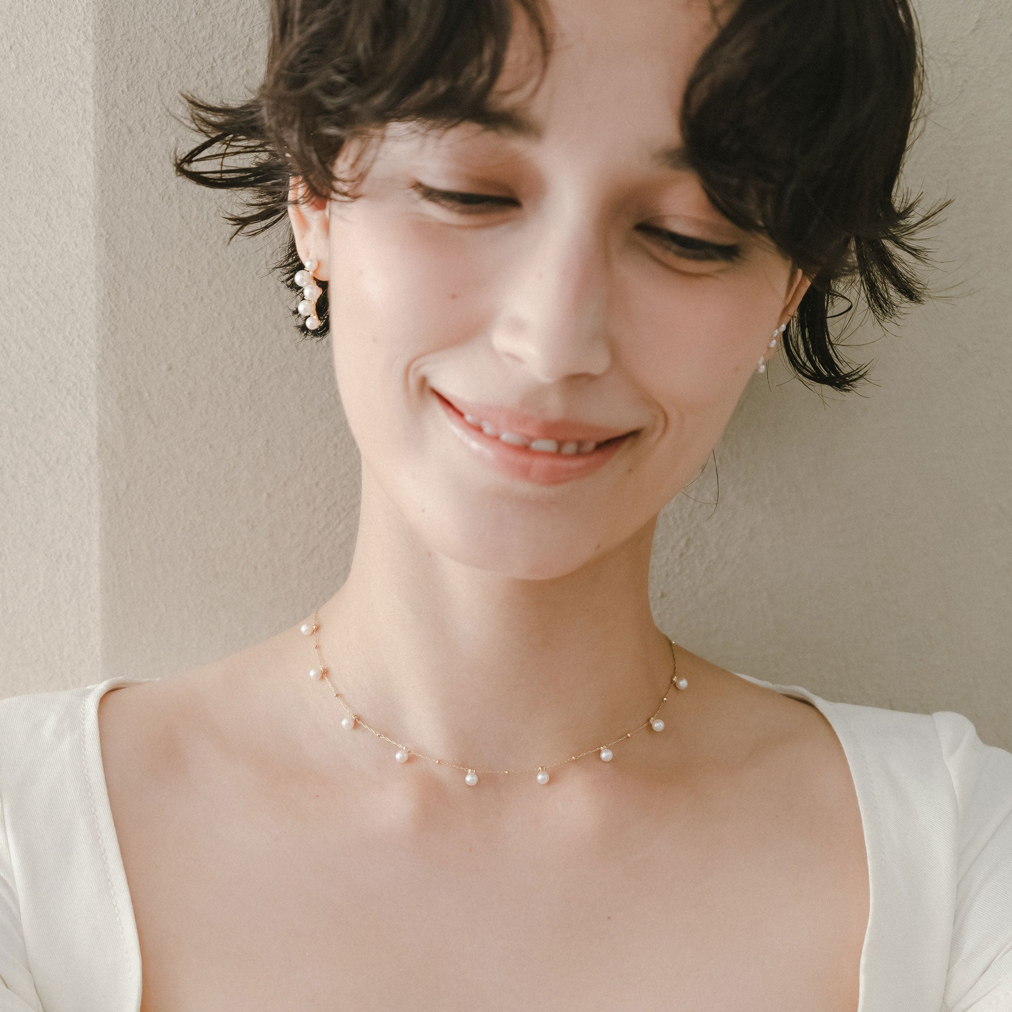 Akoya Pearl Station Necklace 3.5-4.0mm K18YG