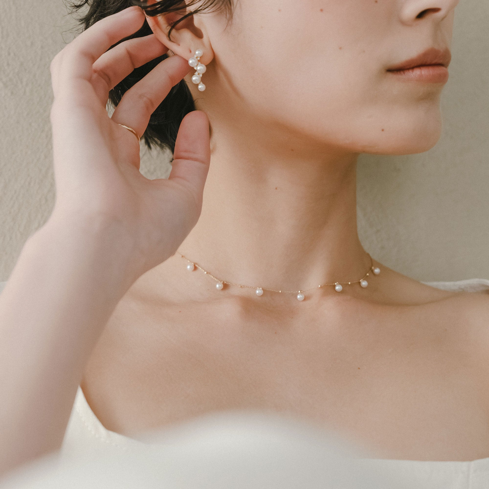 Akoya Pearl Station Necklace 3.5-4.0mm K18YG