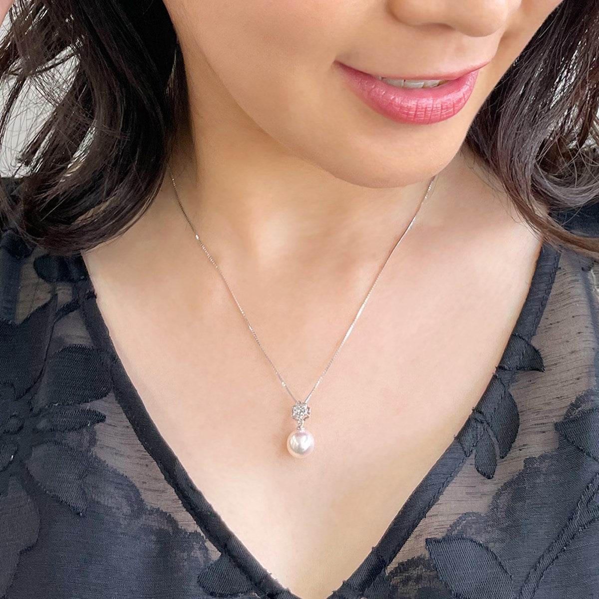 Aurora HANADAMA Akoya Pearl Pendant Top 9.0–9.5mm K18WG -Premium-