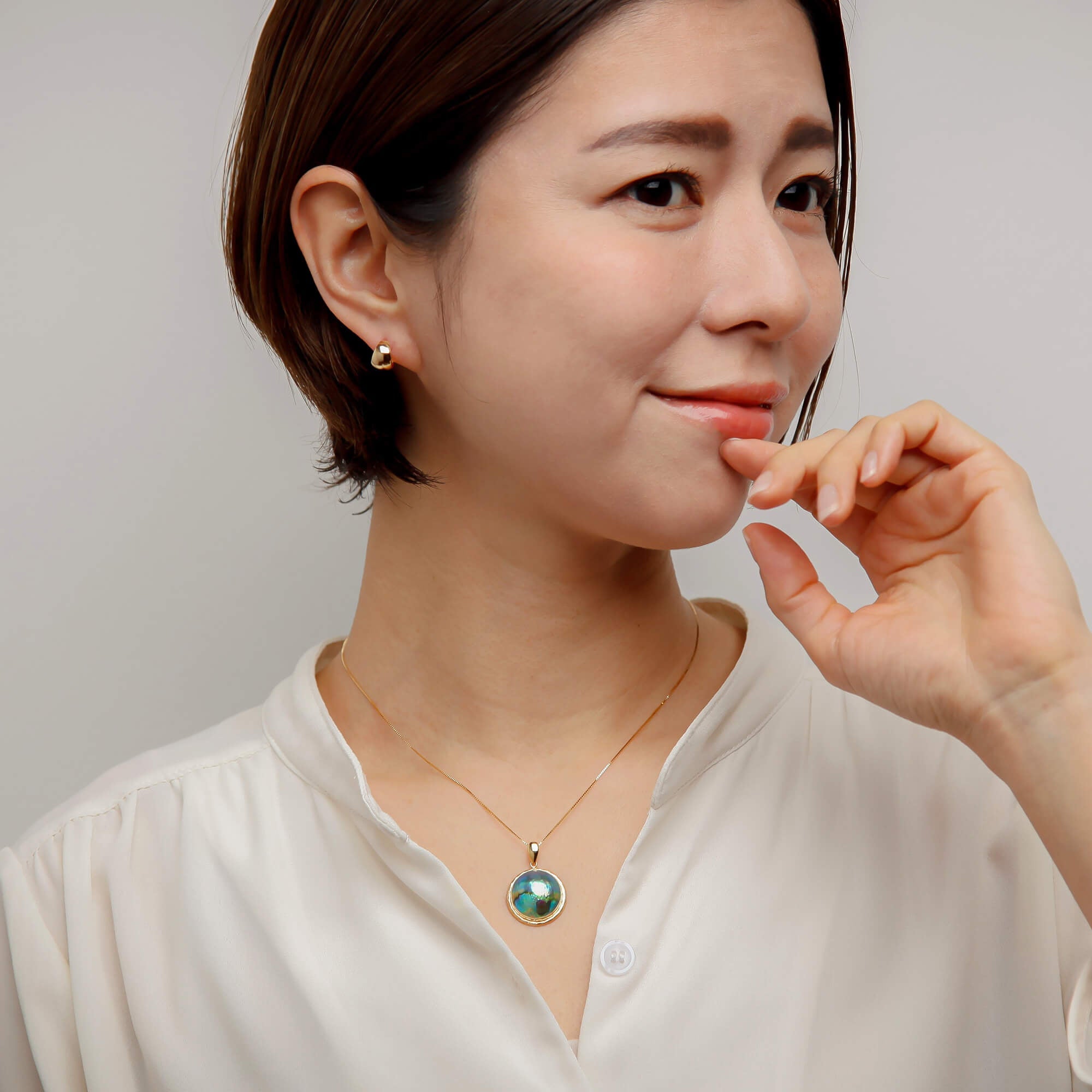 Abalone Pearl Pendant Top 16mm UP K18YG