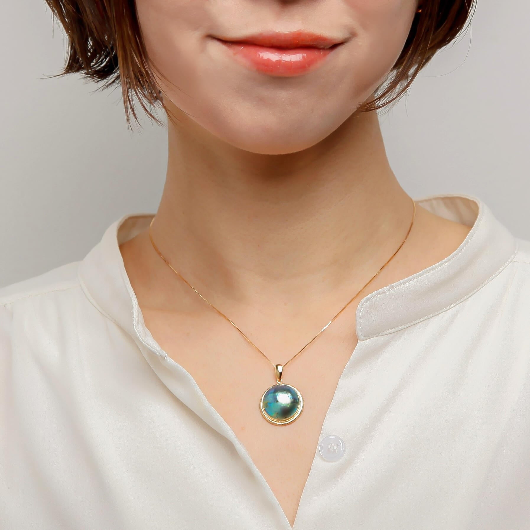 Abalone Pearl Pendant Top 16mm UP K18YG