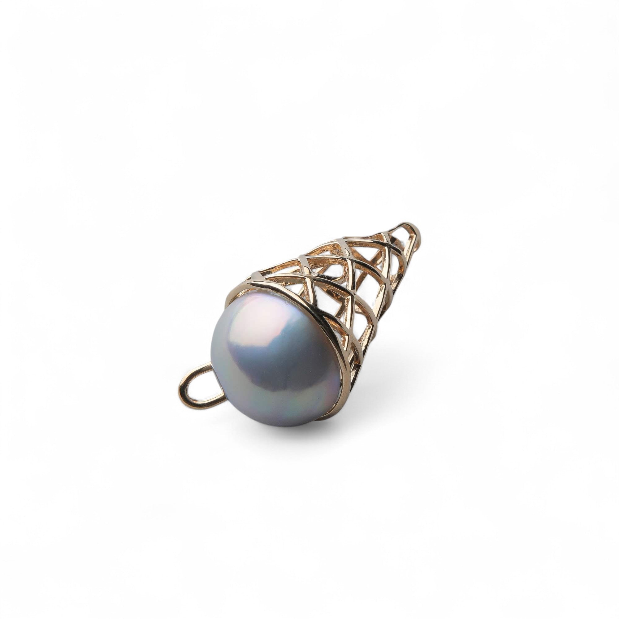 Mabe Pearl Pendant Top K18YG Blue Ice Cream Design