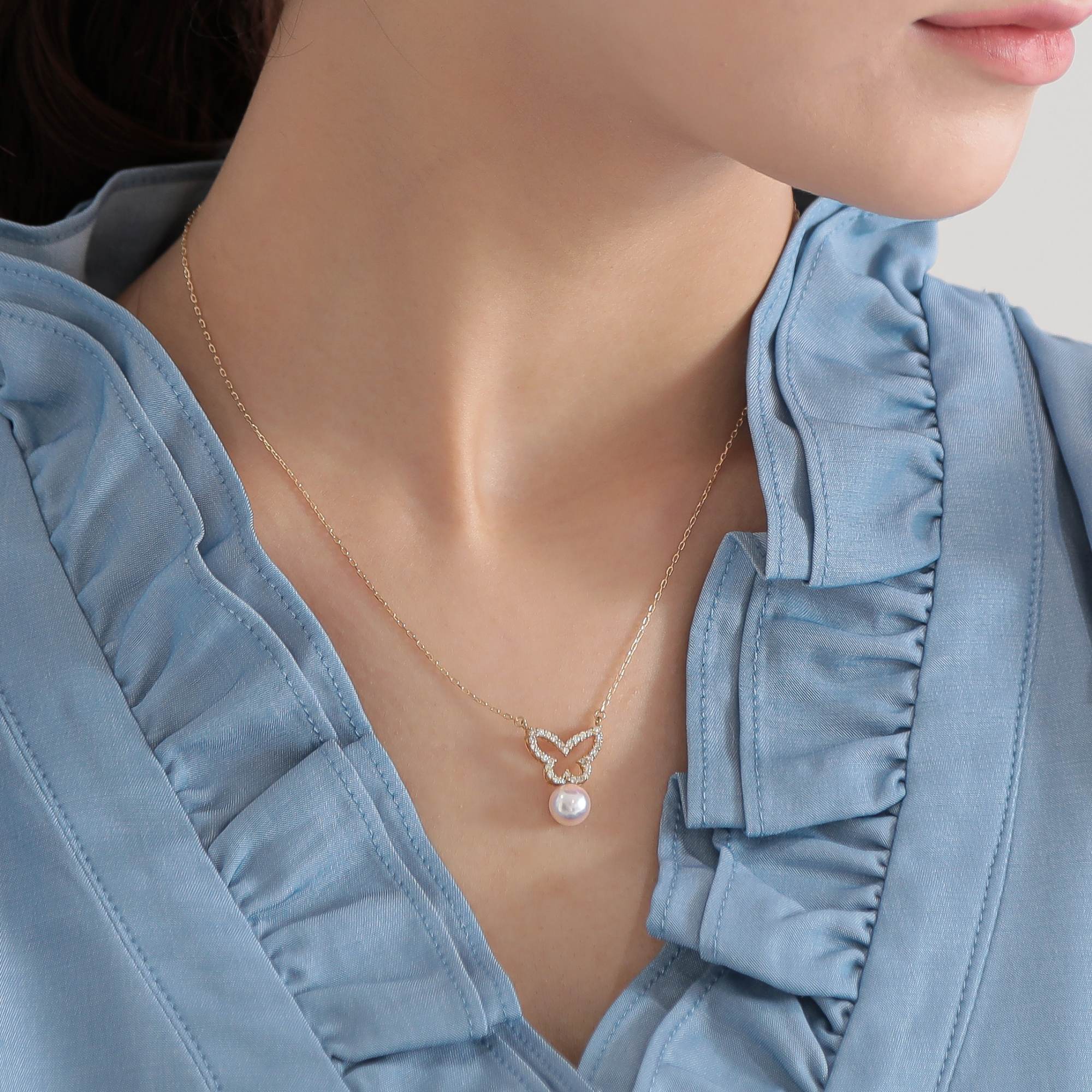 petit amie Akoya 珍珠蝴蝶吊坠 7.5-8.0 毫米 K18YG