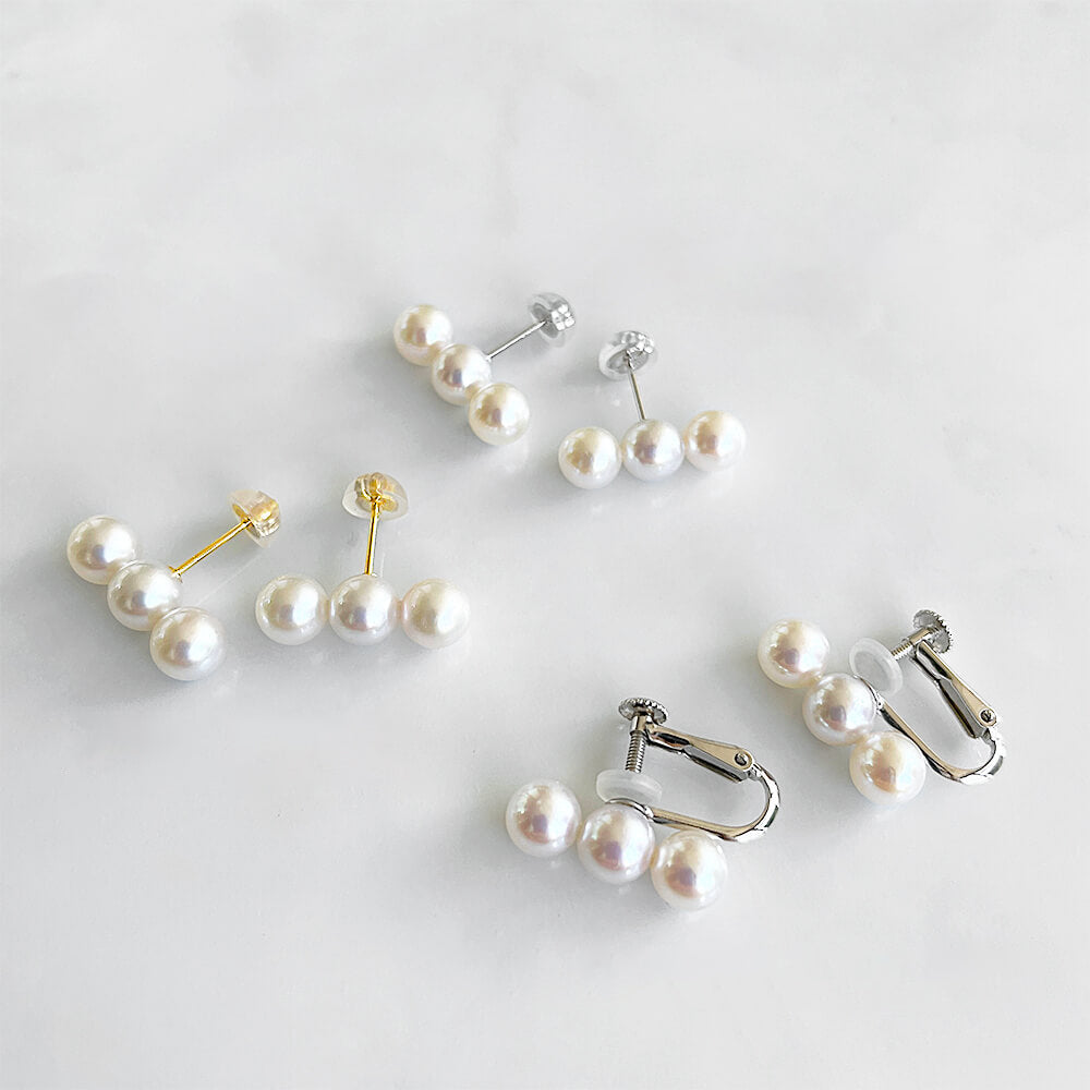 Carina Akoya Pearl Triple Earrings 5.0-6.0mm K14WG/K18YG