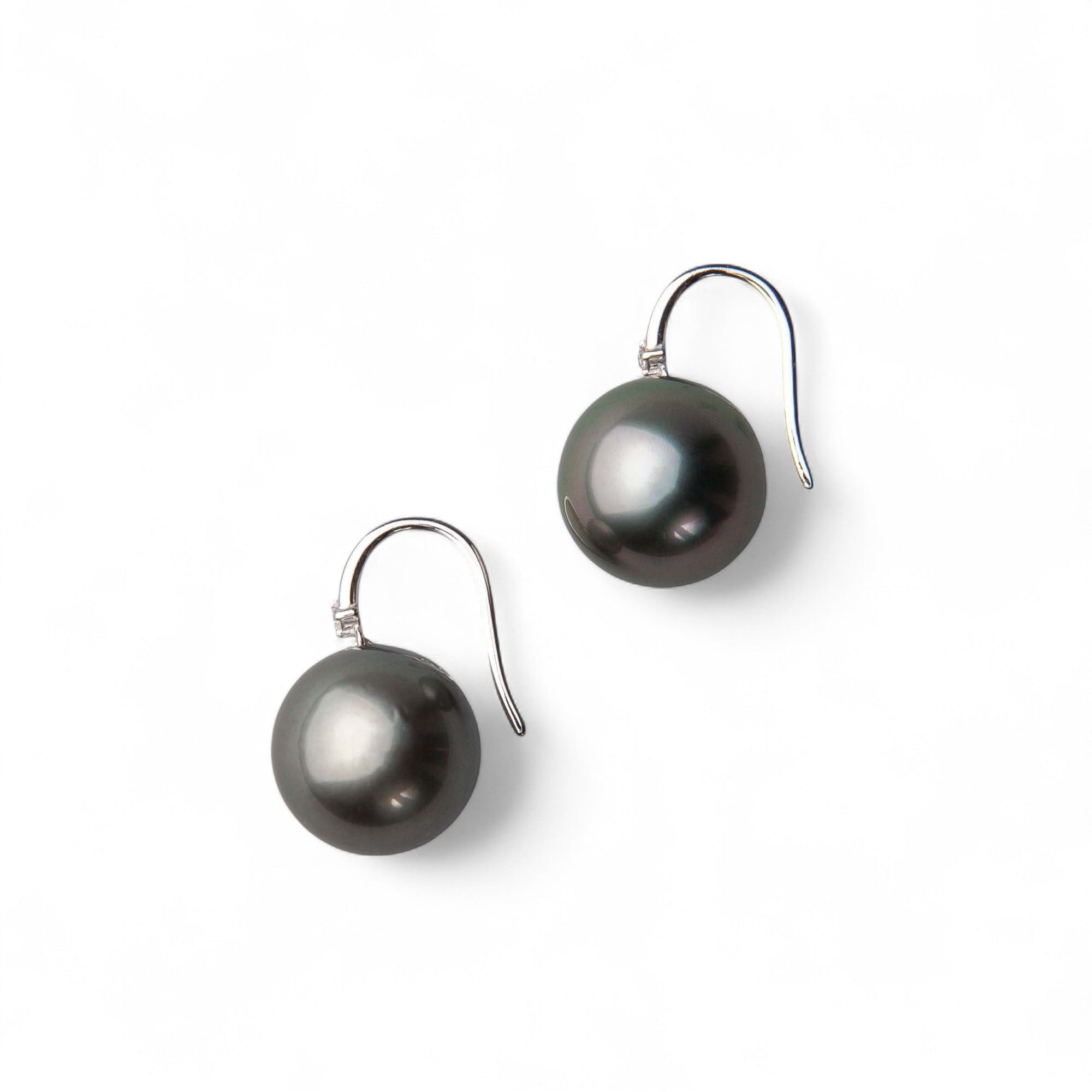 Tahitian+ Tahitian Black Pearl Earrings 11mmUP K14WG with Diamond Accents