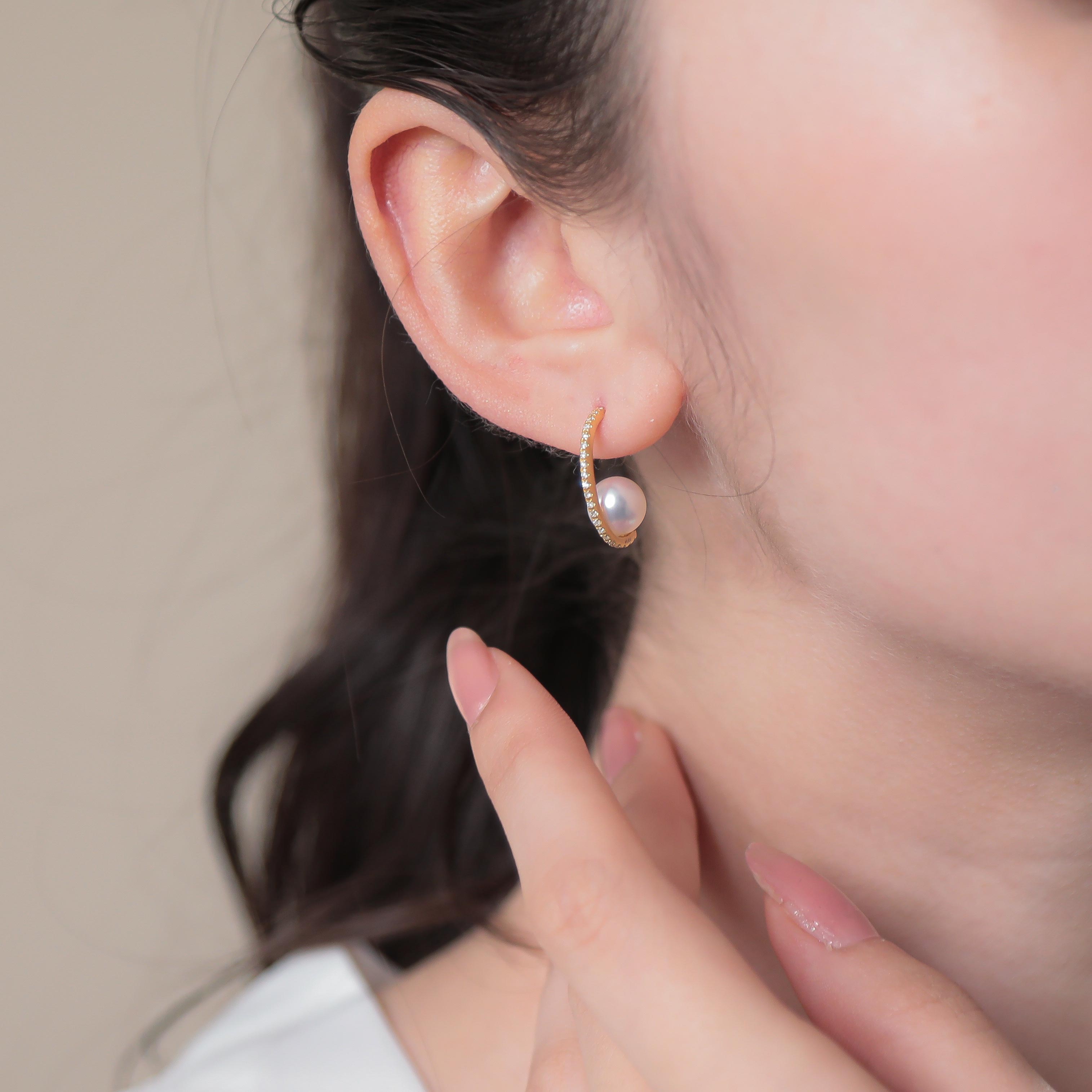 Aurora HANADAMA Akoya Pearl Earrings 7.5-8.0mm K18WG/YG -Premium-