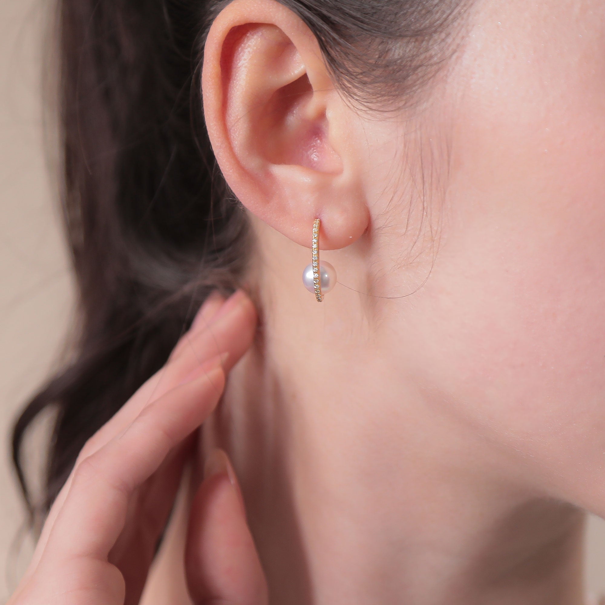 Aurora HANADAMA Akoya Pearl Earrings 7.5-8.0mm K18WG/YG -Premium-