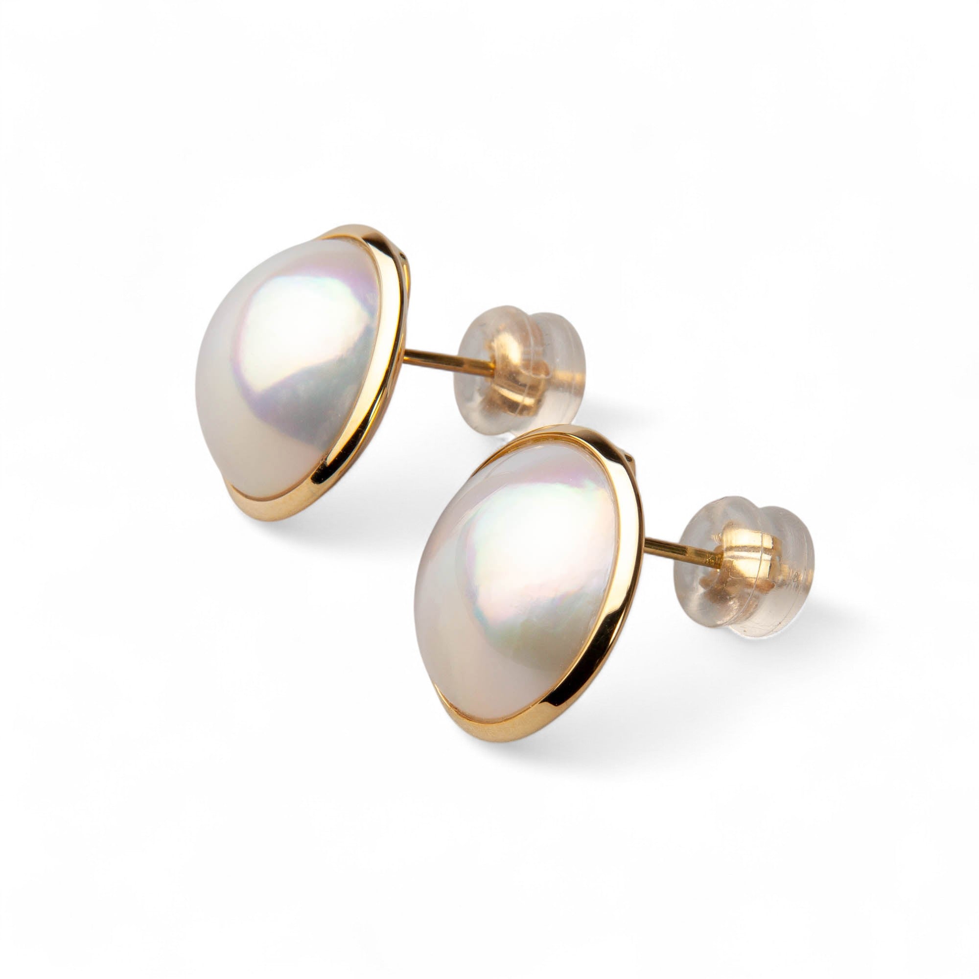 Mabe Pearl Earrings 12mmUP K18YG Aurora White