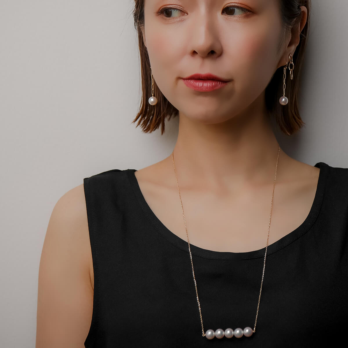 LUXE Akoya Pearl Chain Earrings 9.0-9.5mm K18YG