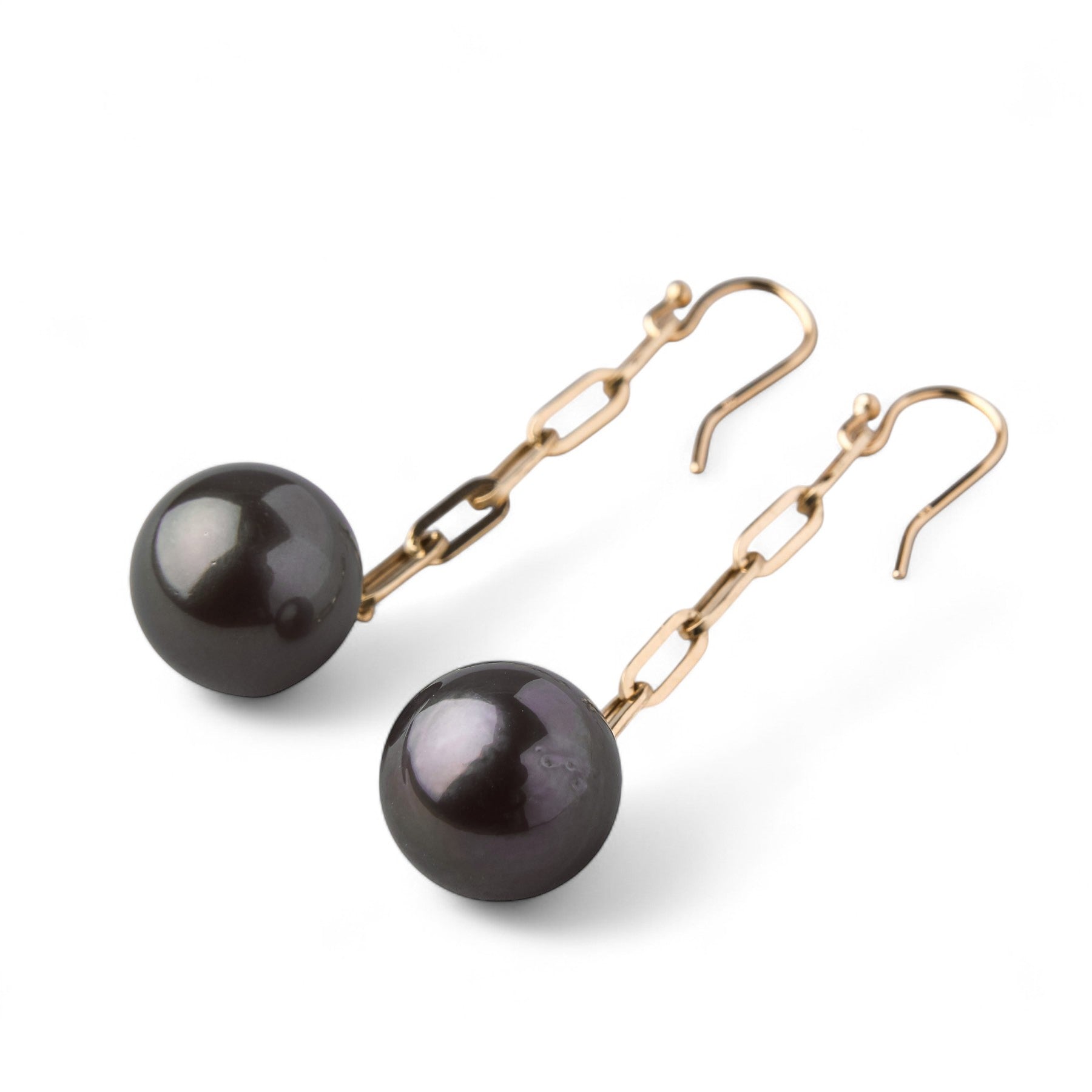 Tahitian+ Tahitian Black Pearl Chain Earrings 11mmUP K18YG