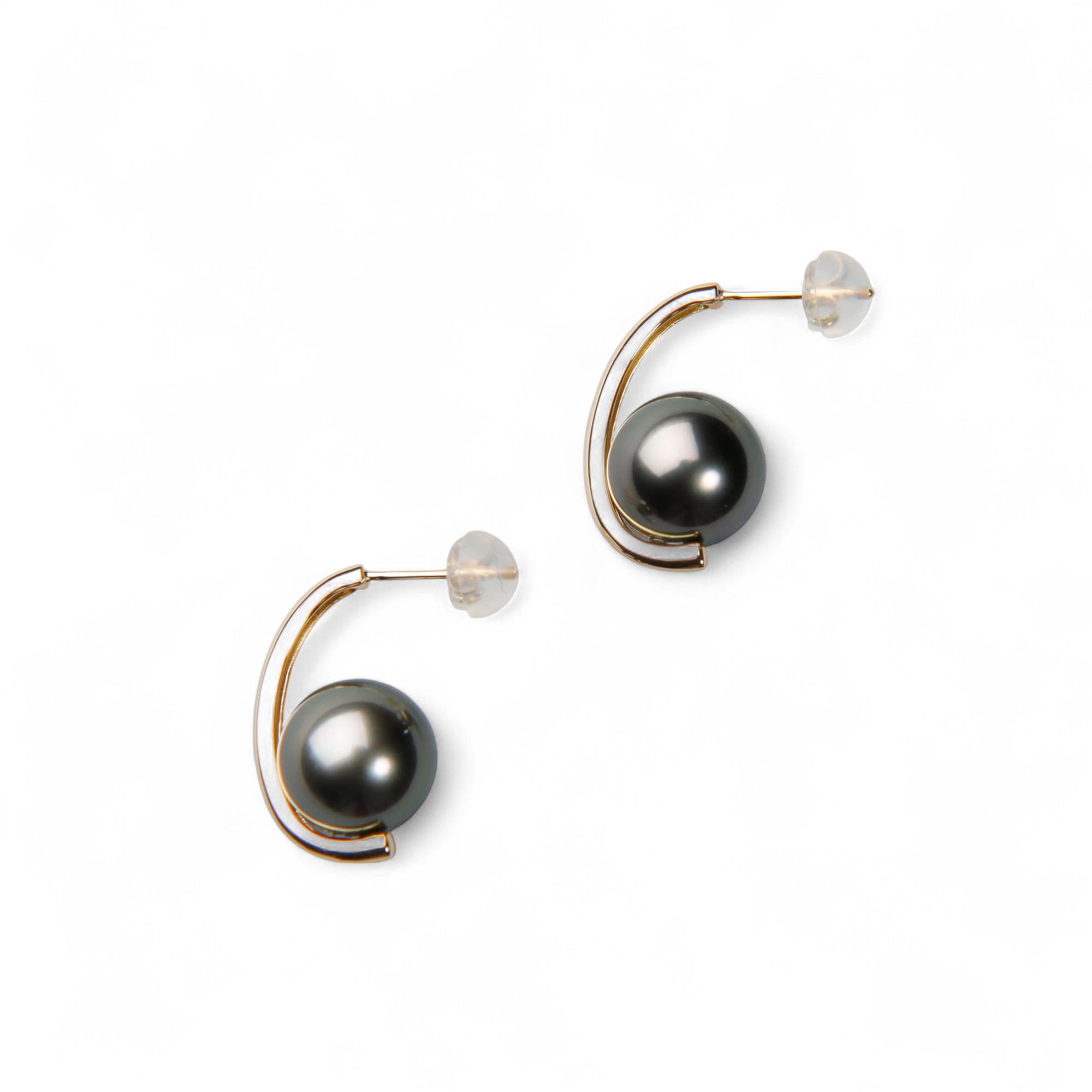 LUXE Tahitian Black Pearl Earrings 9.0–9.5mm K18WG/YG