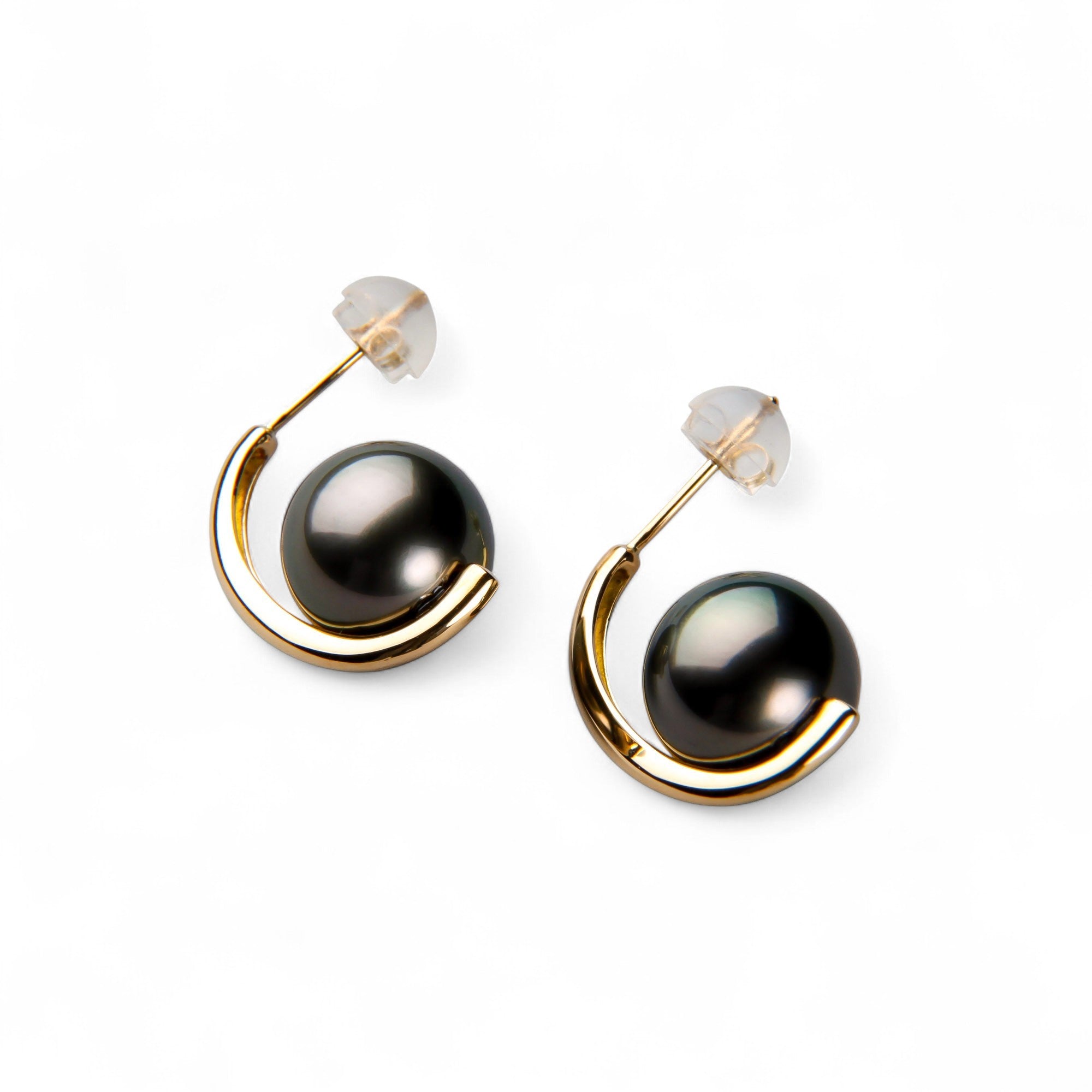 LUXE Tahitian Black Pearl Earrings 9.0–9.5mm K18WG/YG