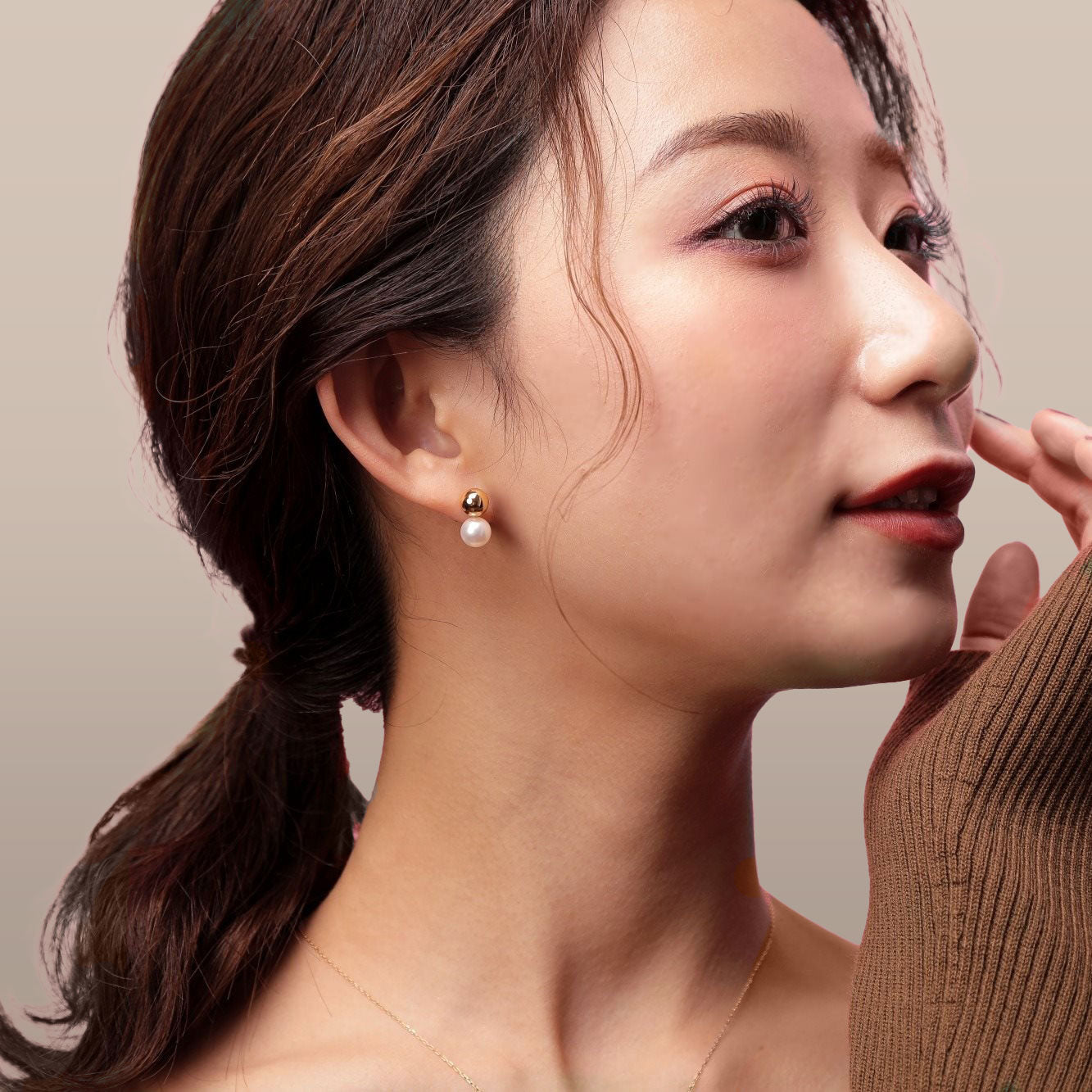 BonBon Akoya 珍珠耳环 7.0-7.5mm 金属球 K18YG