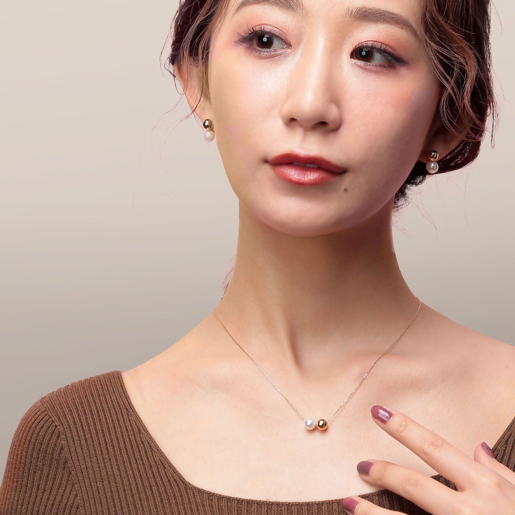 BonBon Akoya Pearl Earrings 7.0-7.5mm Metal Ball K18YG