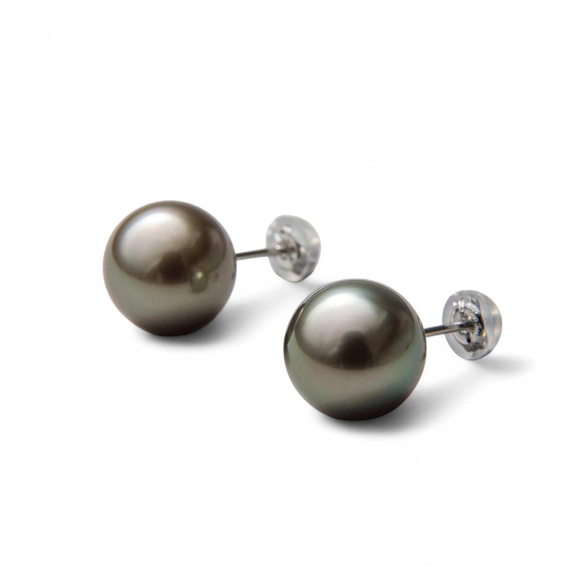 Tahitian+ Tahitian Black Pearl Stud Earrings 11mmUP PT900 Premium Grade