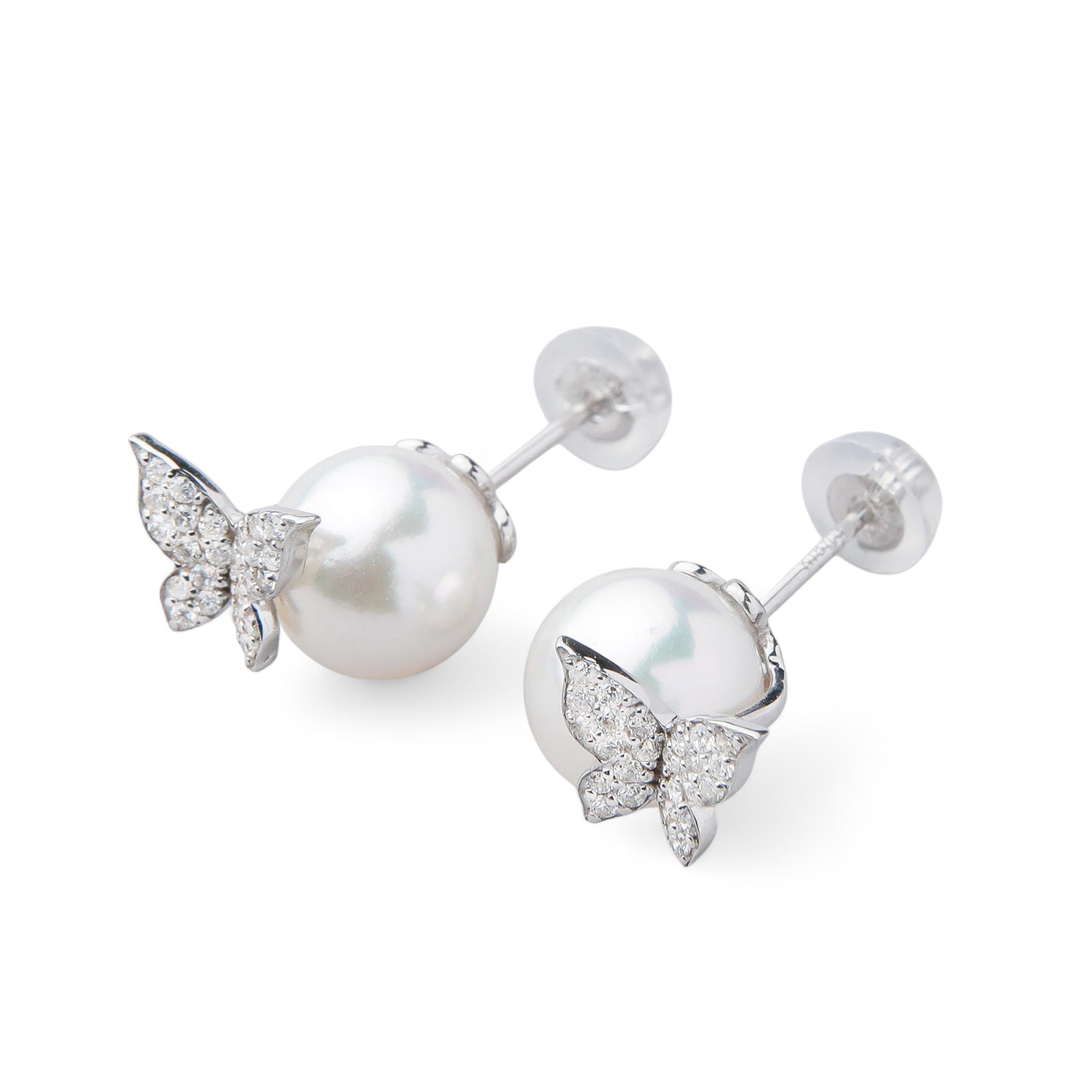 petit amie Akoya Pearl Butterfly Earrings 7.5-8.0mm K18WG