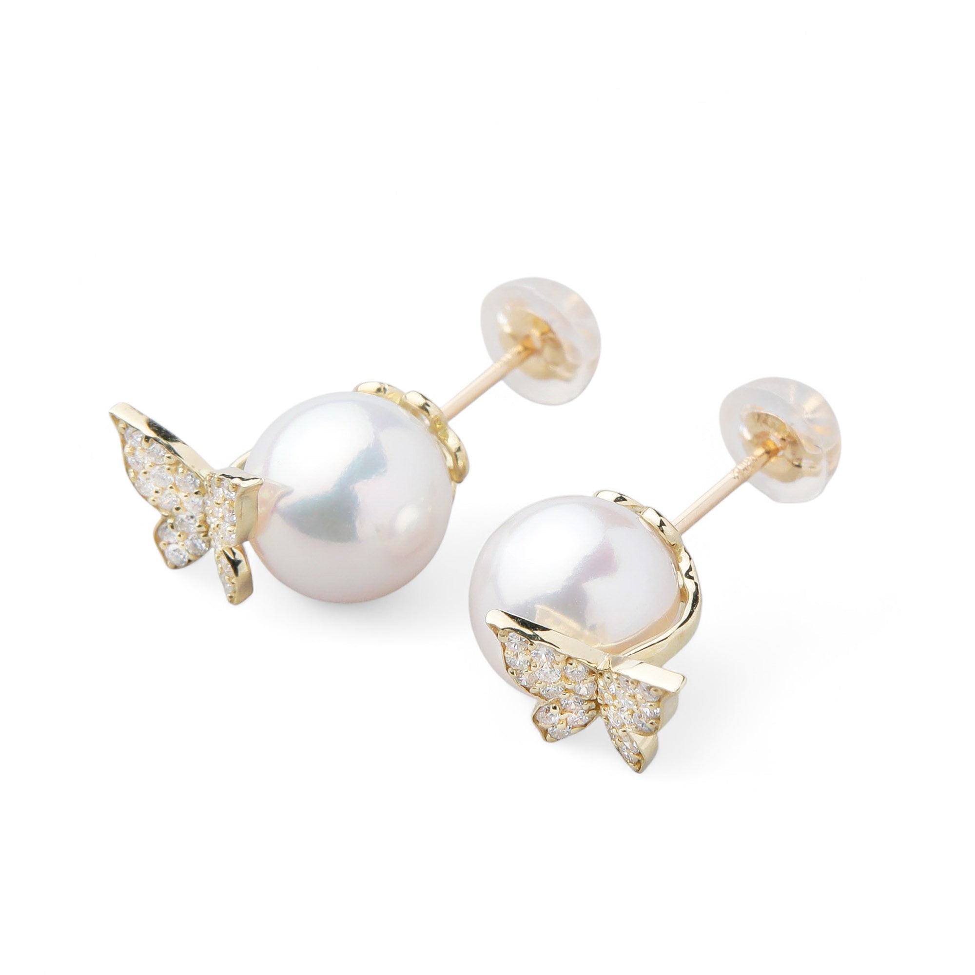 petit amie Akoya Pearl Butterfly Earrings 7.5-8.0mm K18YG