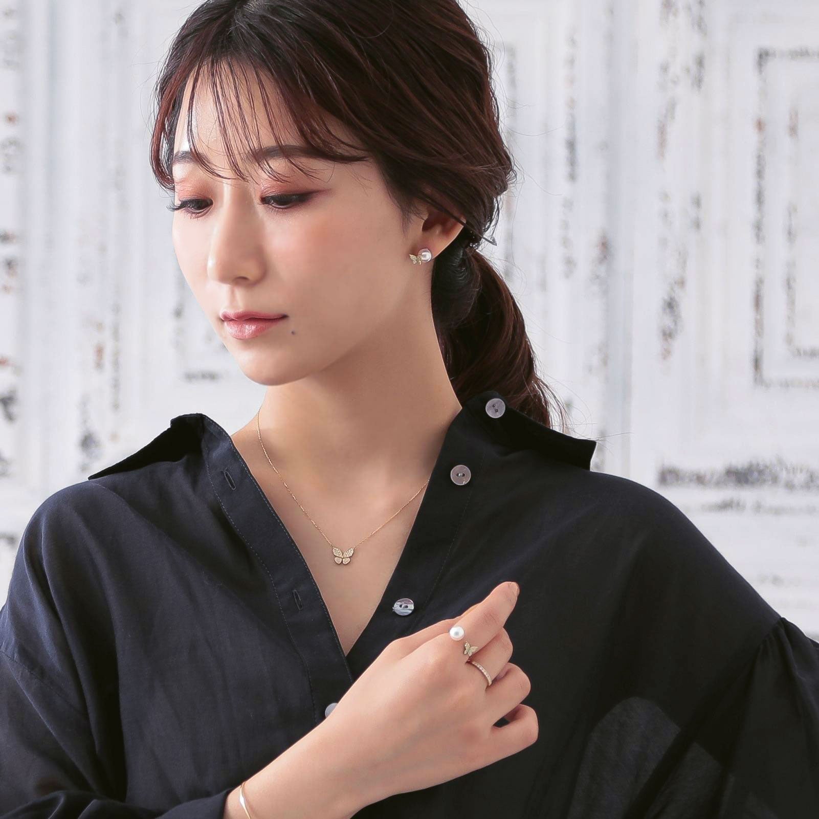 petit amie 日本阿古屋珍珠蝴蝶耳环 7.5-8.0 毫米 K18YG