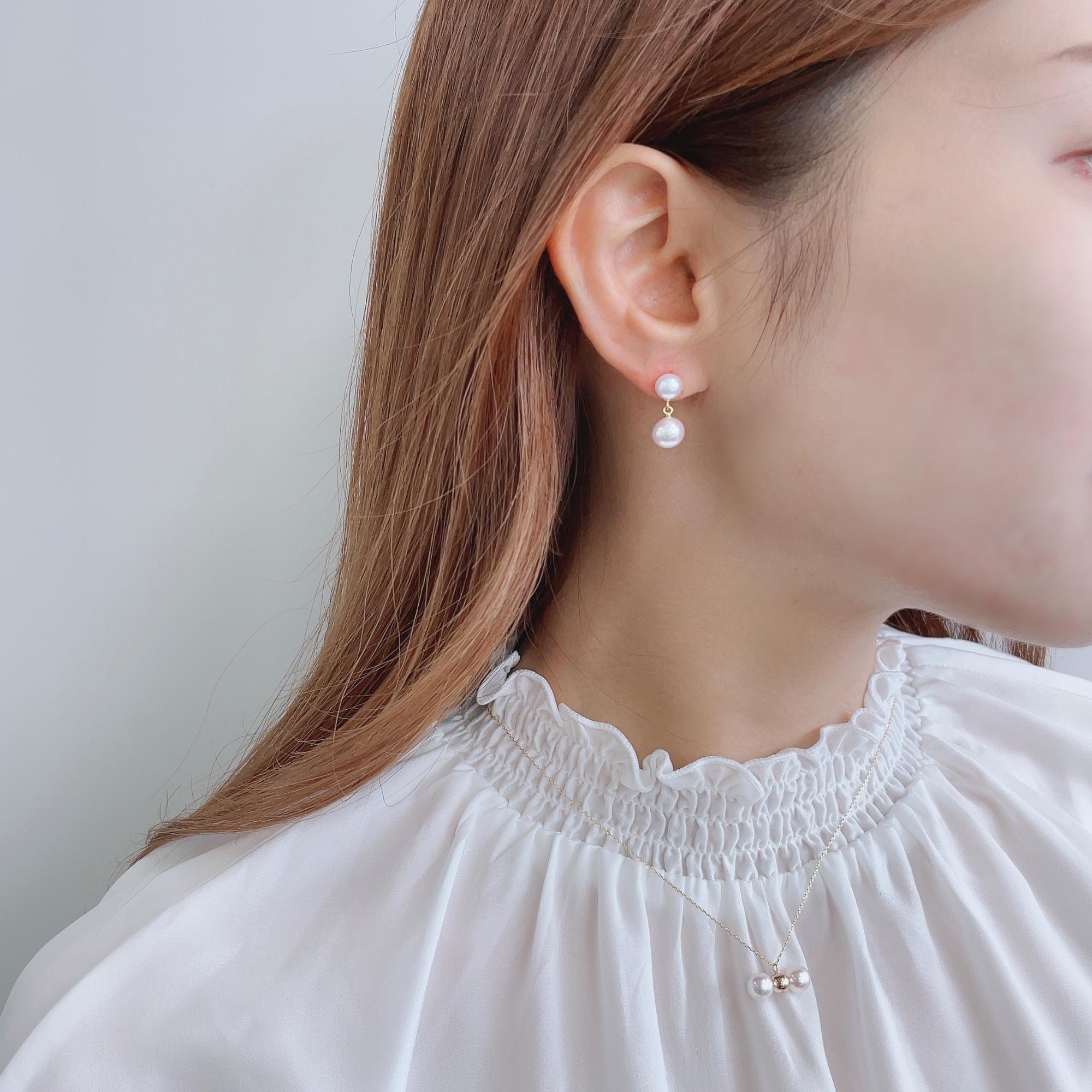 Carina 阿古屋珍珠耳環<br>5.5-7.5mm K18YG