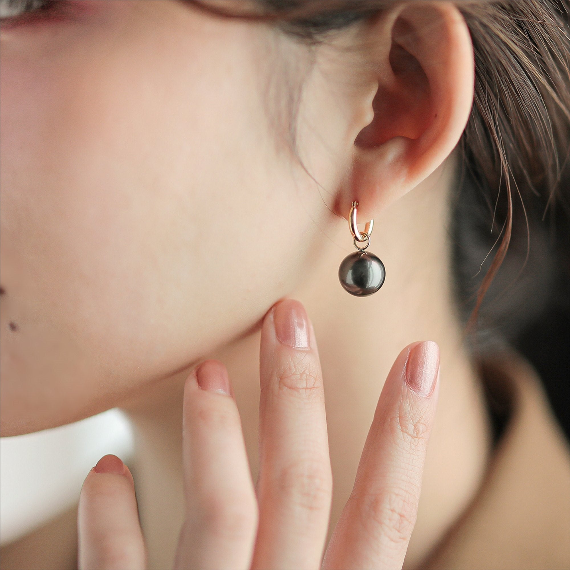 Tahitian+ Tahitian Black Pearl Hoop Earrings 11mmUP K18YG