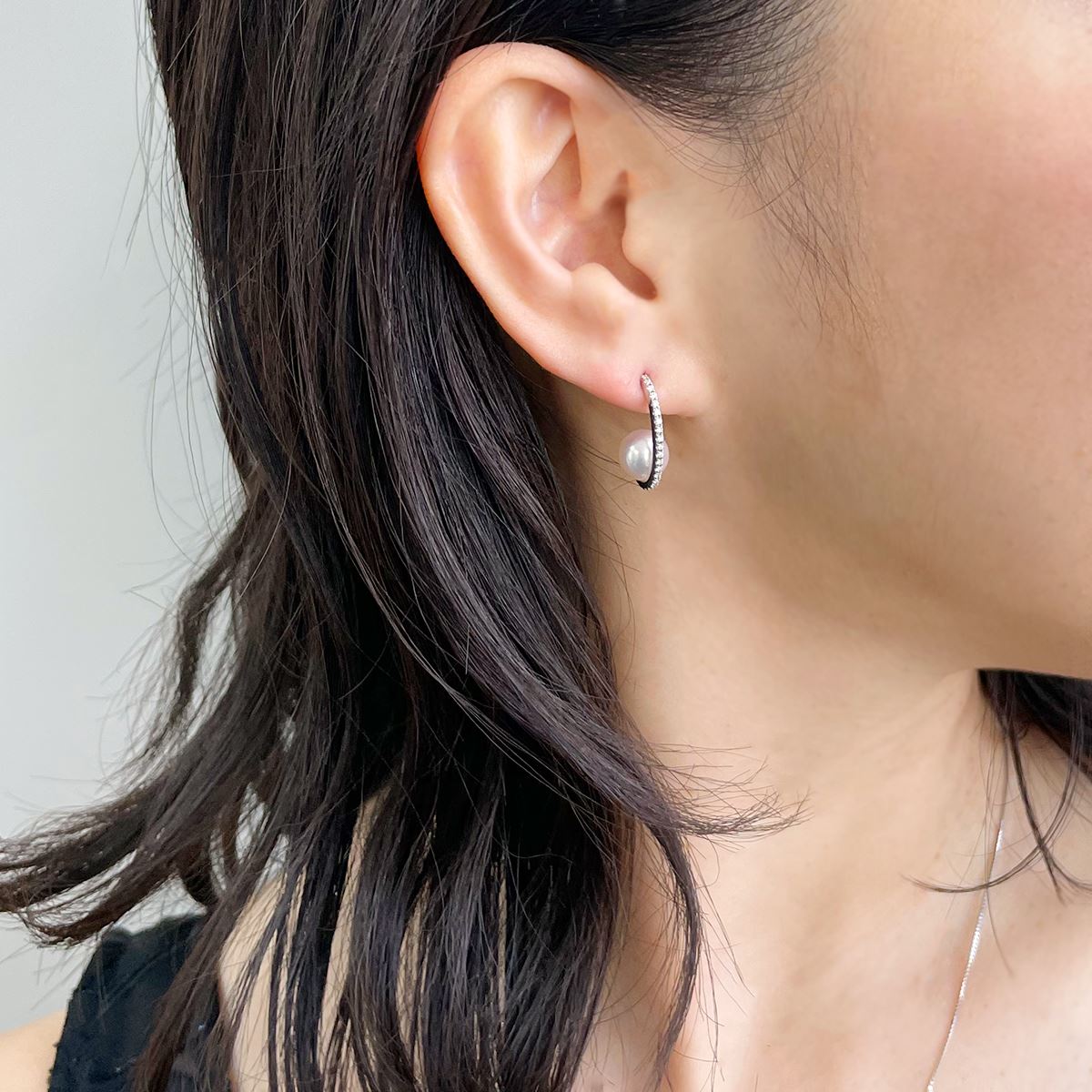 Aurora HANADAMA Akoya Pearl Earrings 7.5-8.0mm K18WG -TOP Quality-