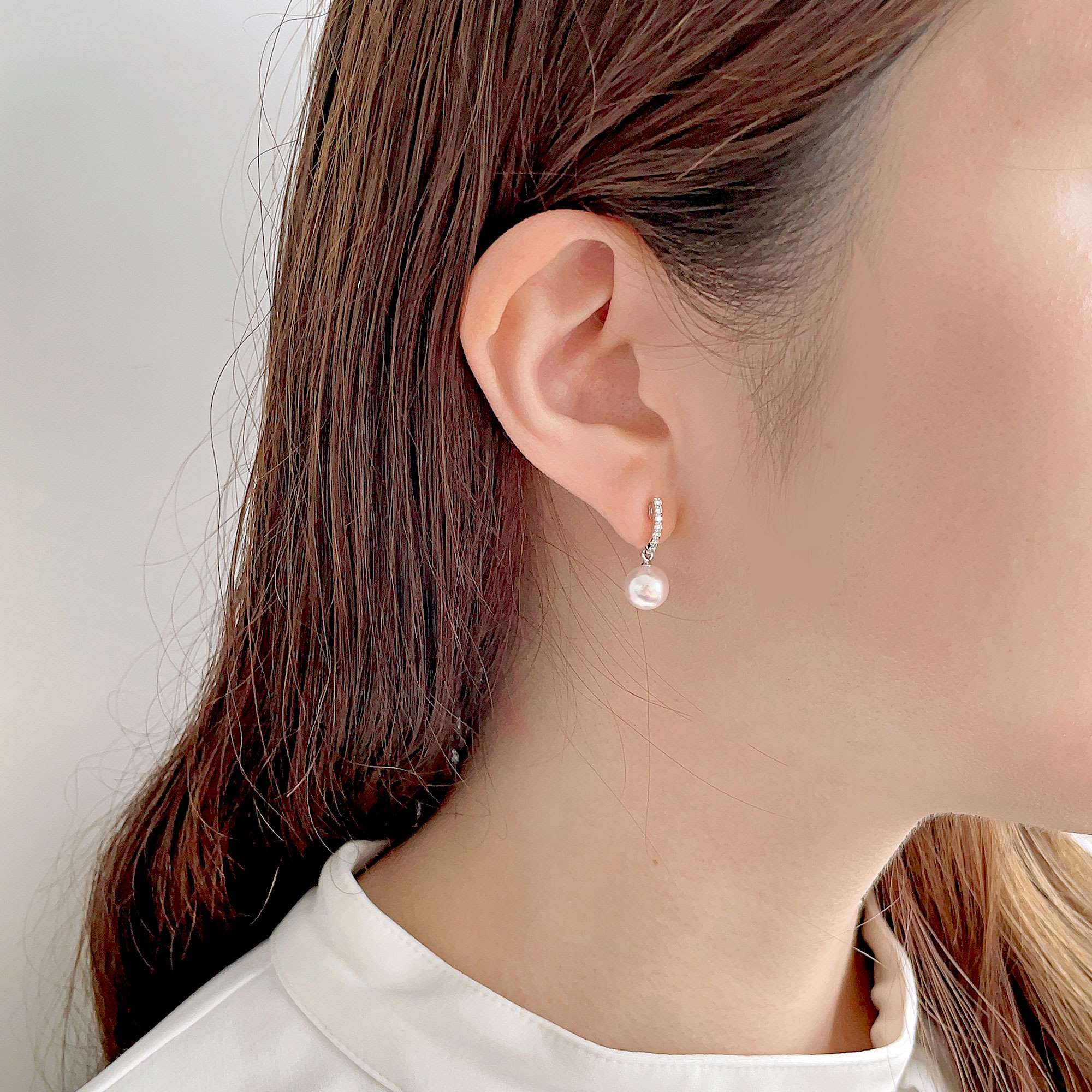 Aurora HANADAMA Akoya Pearl Earrings 7.5-8.0mm K18WG -Premium-
