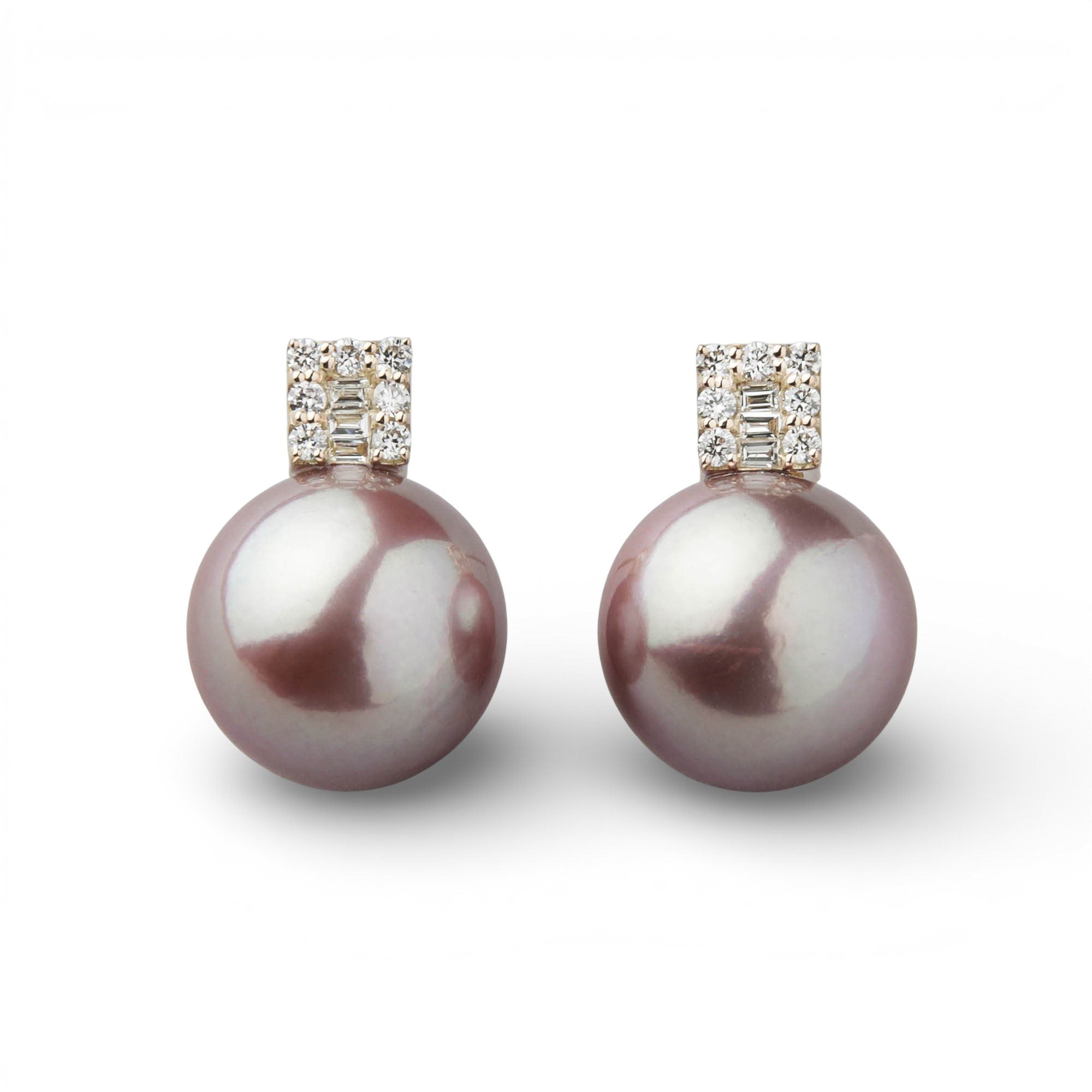 Mauvette Freshwater Pearl Earrings 11mm K18YG Square Diamond