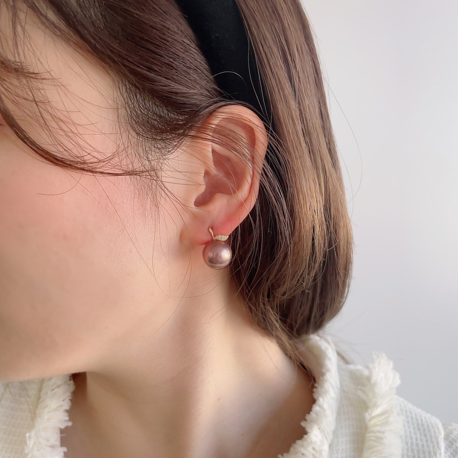 Plumberry Freshwater Pearl Earrings 11mmUP K18YG Apple